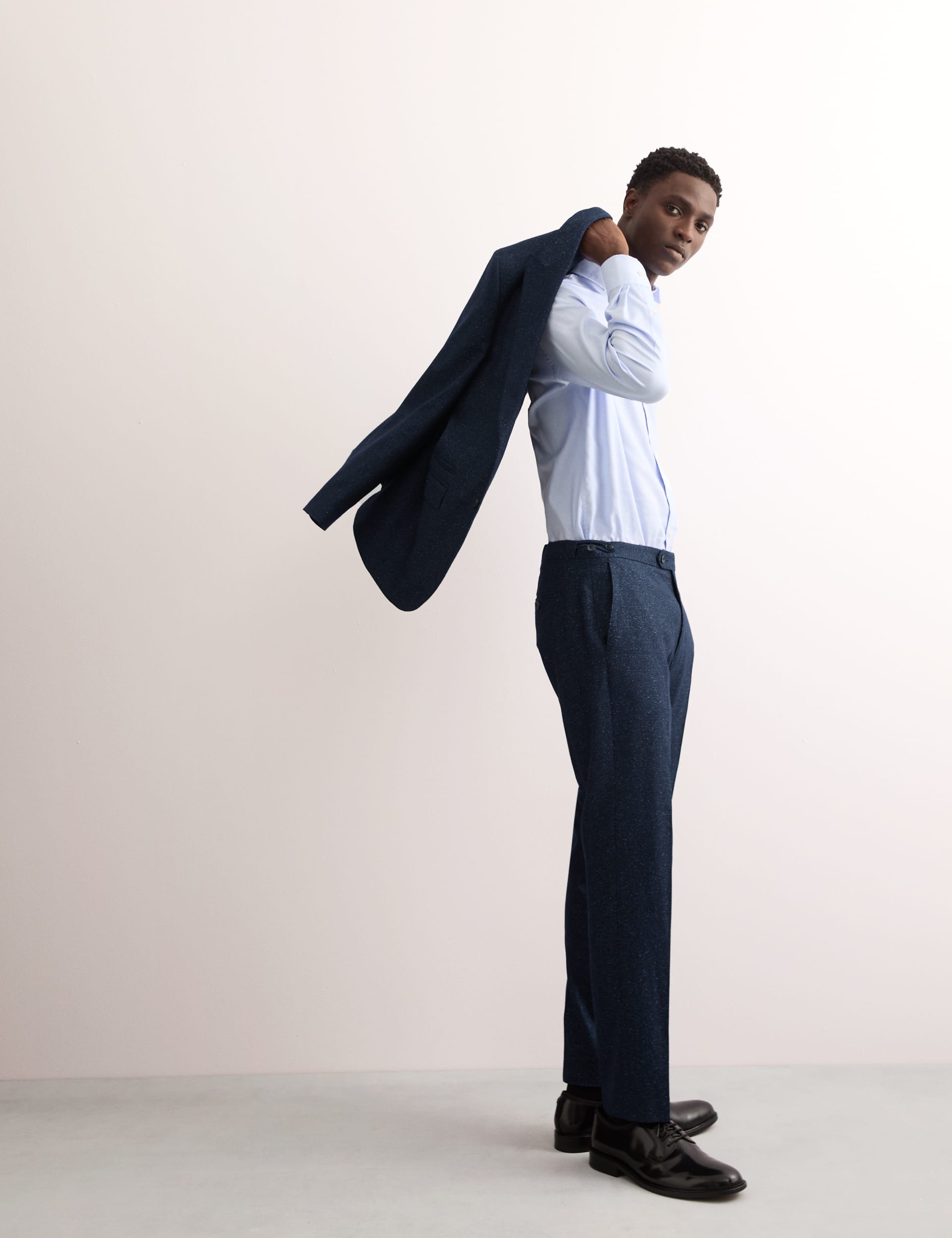 Tailored Fit Italian Wool Rich Suit Trousers with Silk