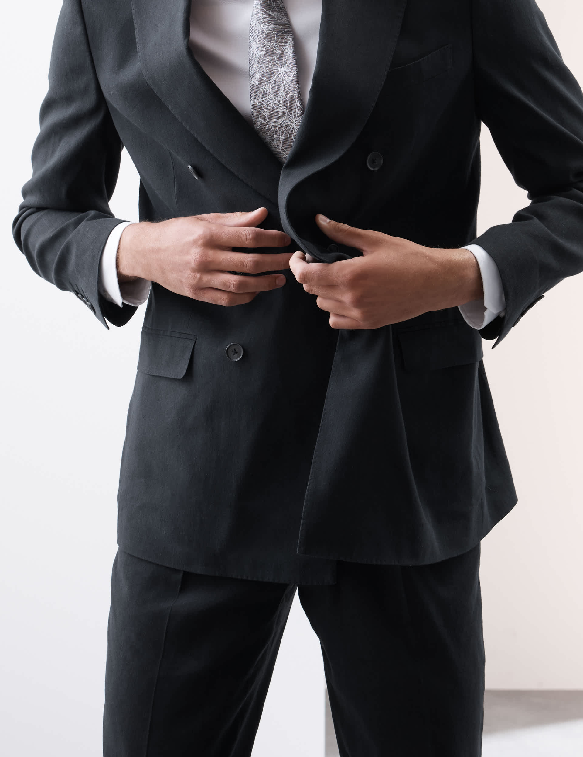 Tailored Fit Italian Performance Linen Blend Double Breasted Suit Jacket thumbnail 5