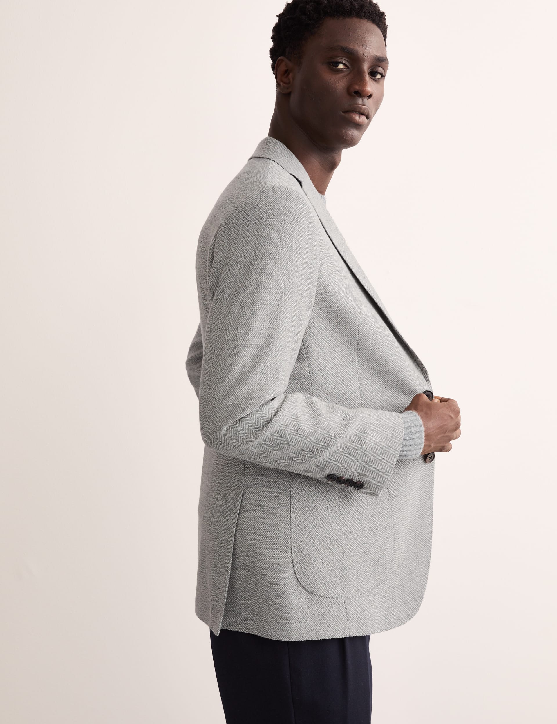 Tailored Fit Wool Rich Herringbone Blazer