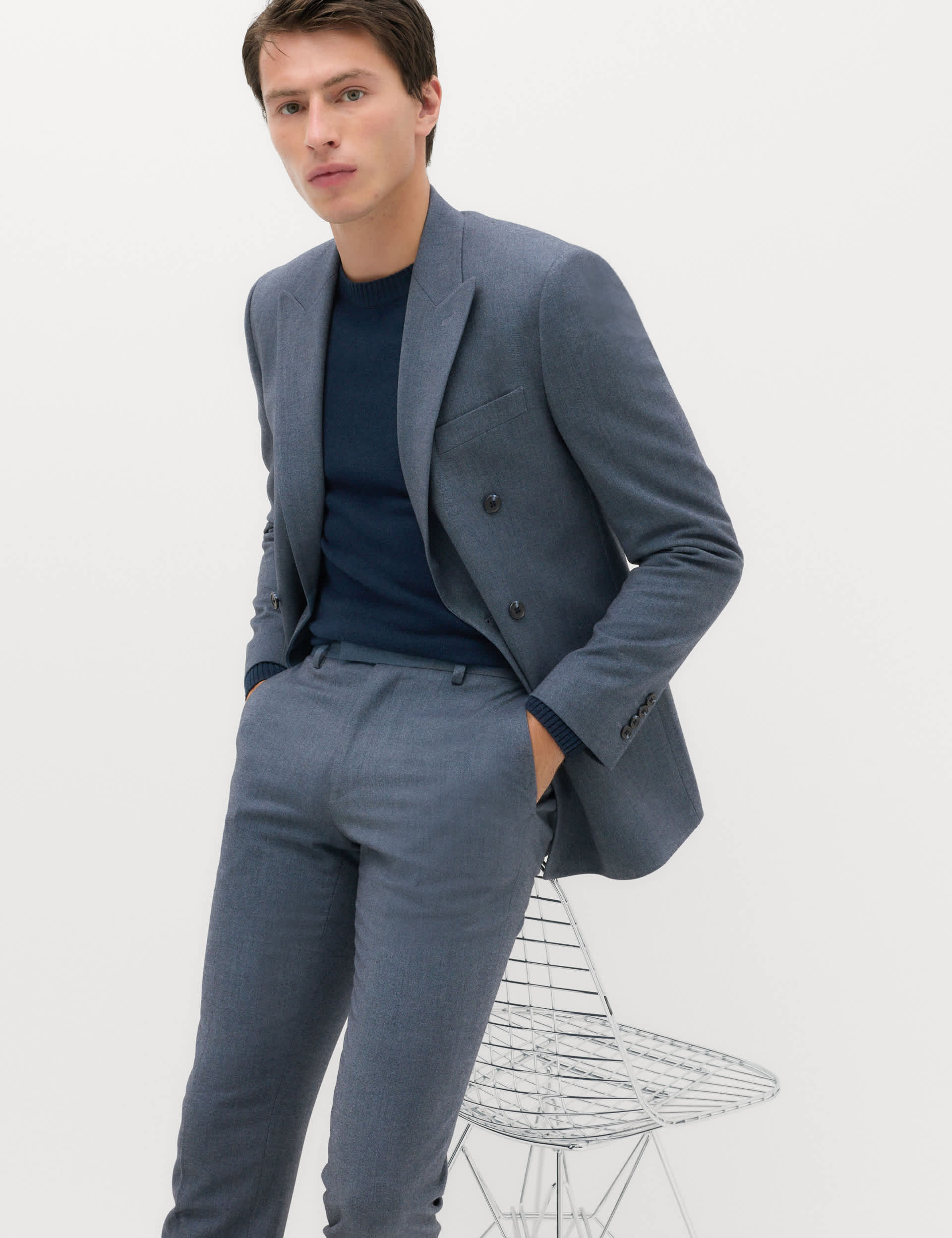 Slim Fit Twill Double Breasted Suit Jacket thumbnail 6