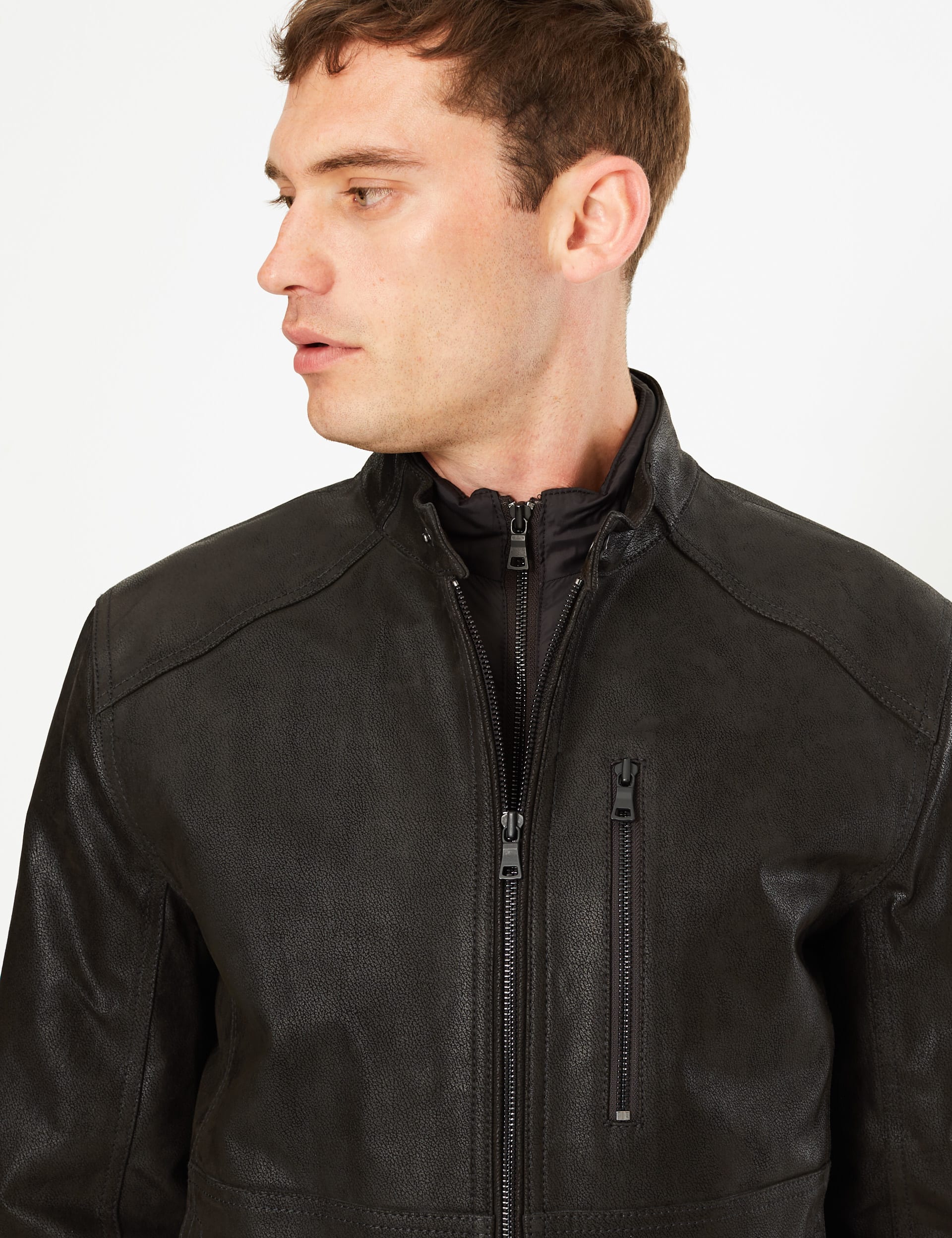Double Collar Leather Biker Jacket M S Collection M S
