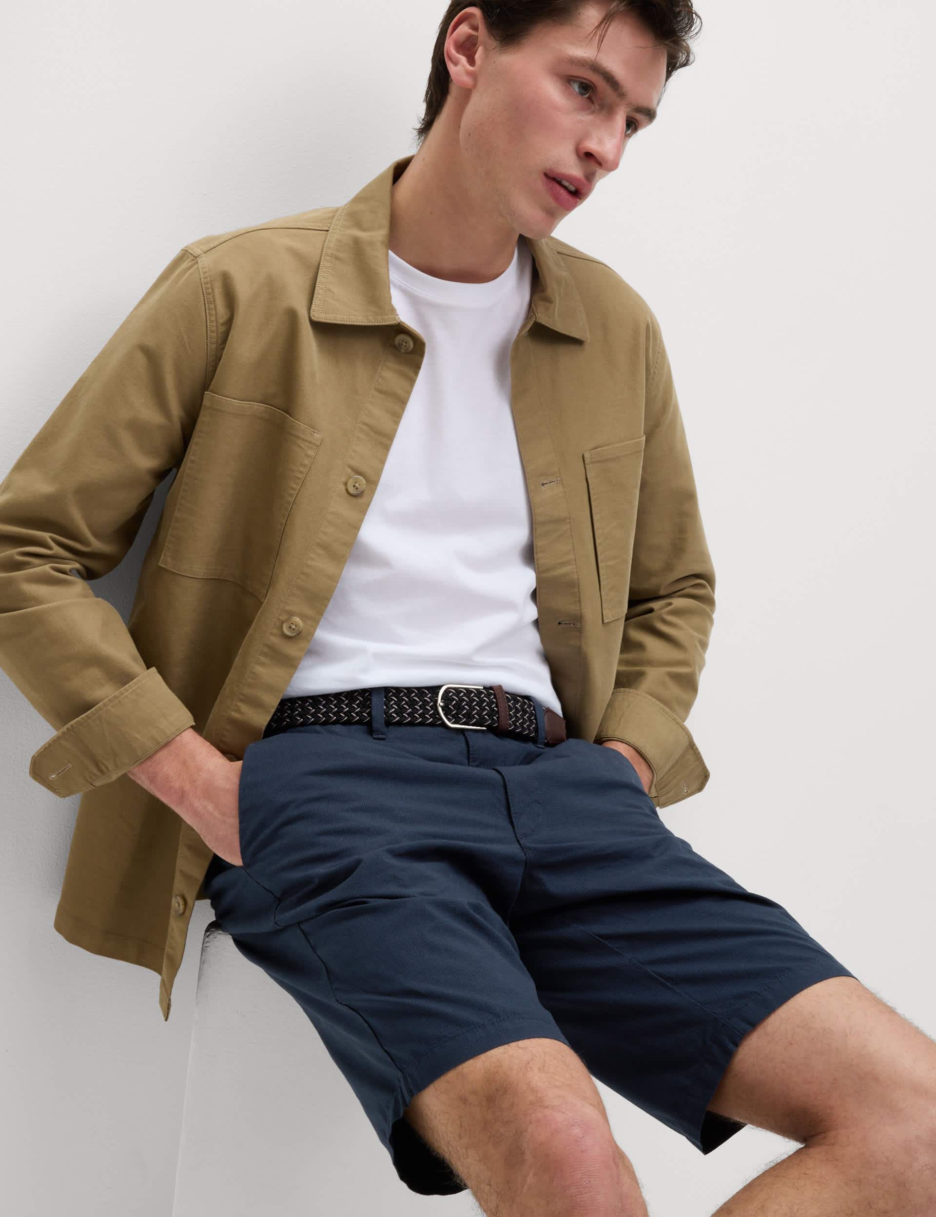 Pure Cotton Checked Belted Chino Shorts M S Collection M S