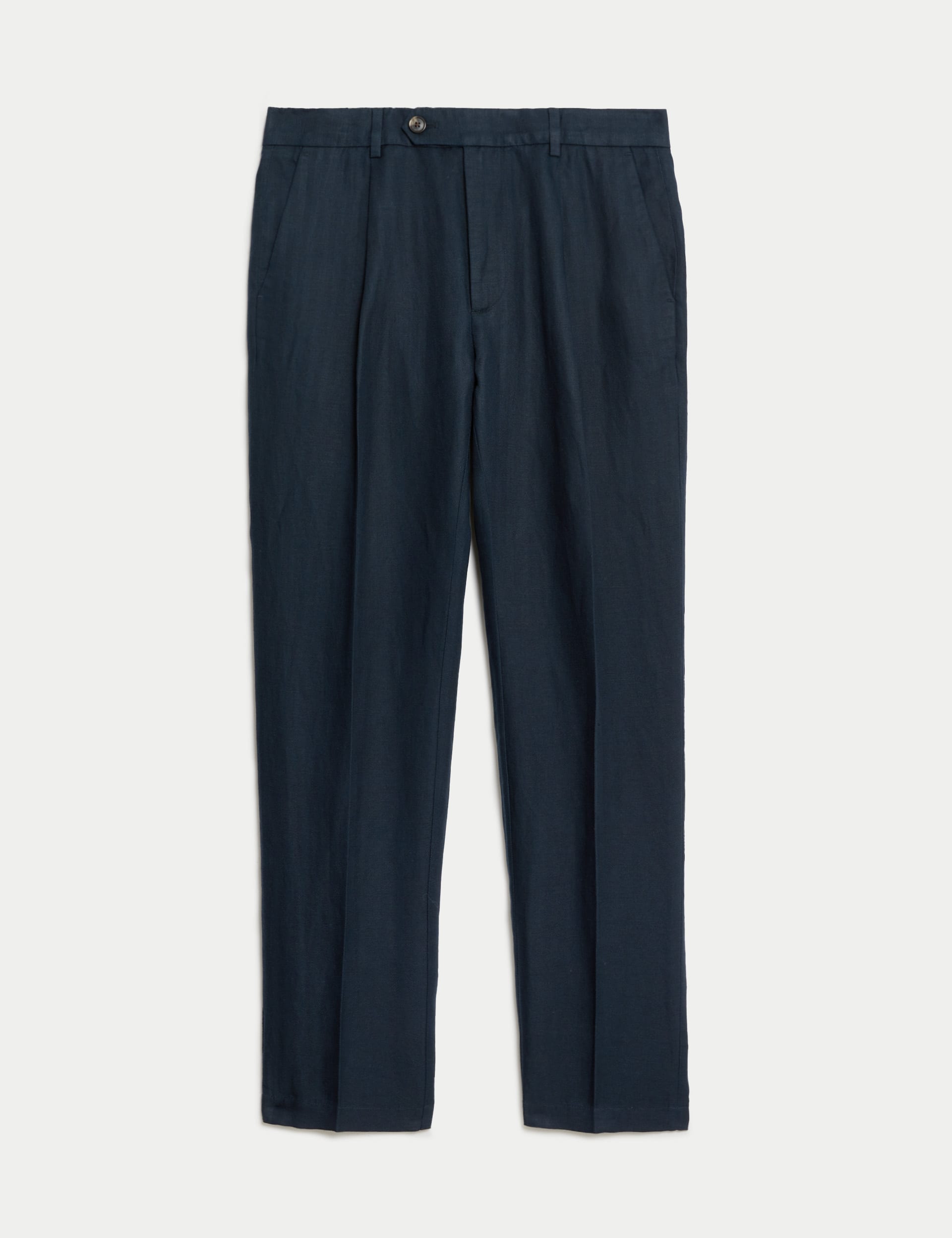 Tapered Fit Linen Blend Single Pleat Trousers