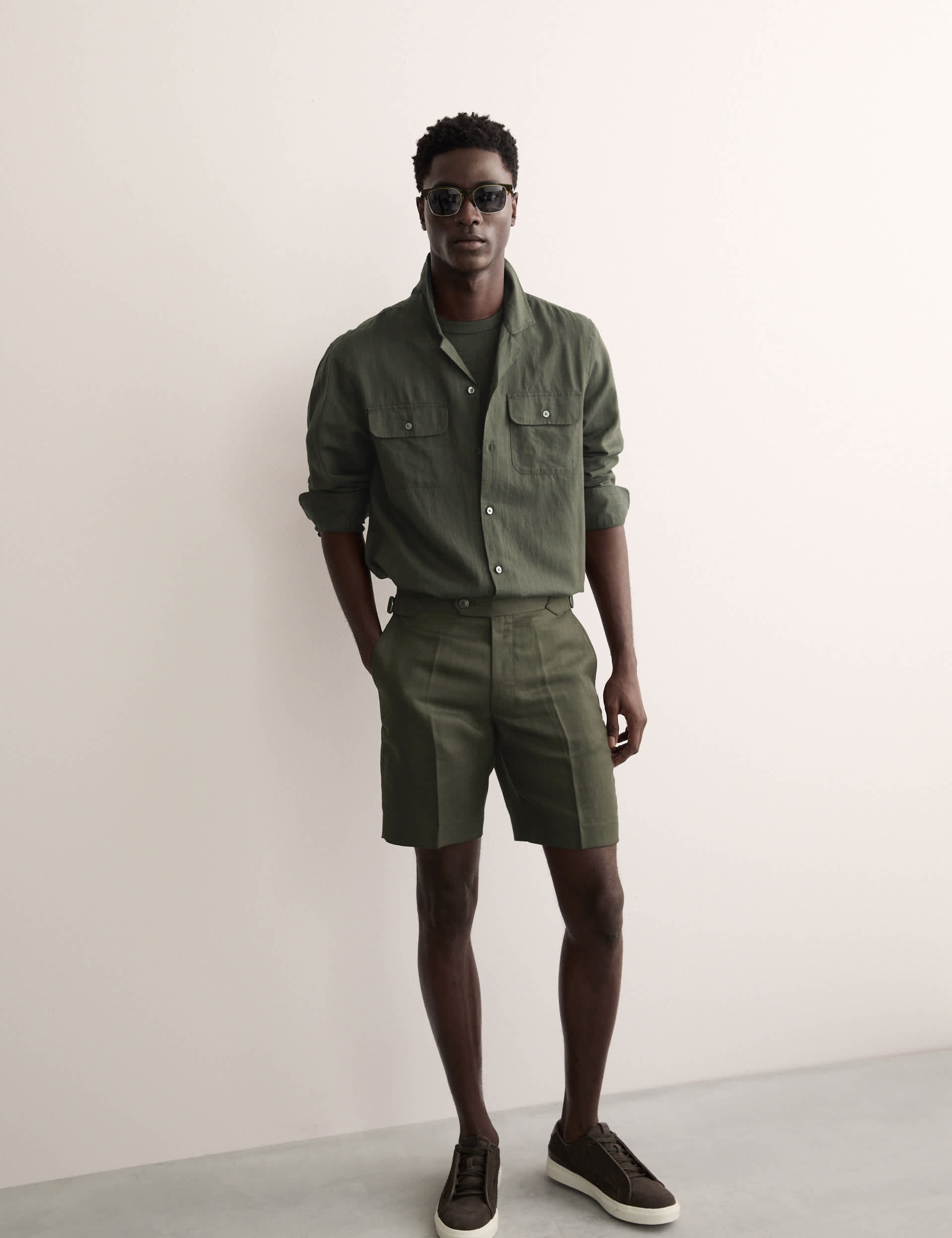 Linen Blend Herringbone Shorts