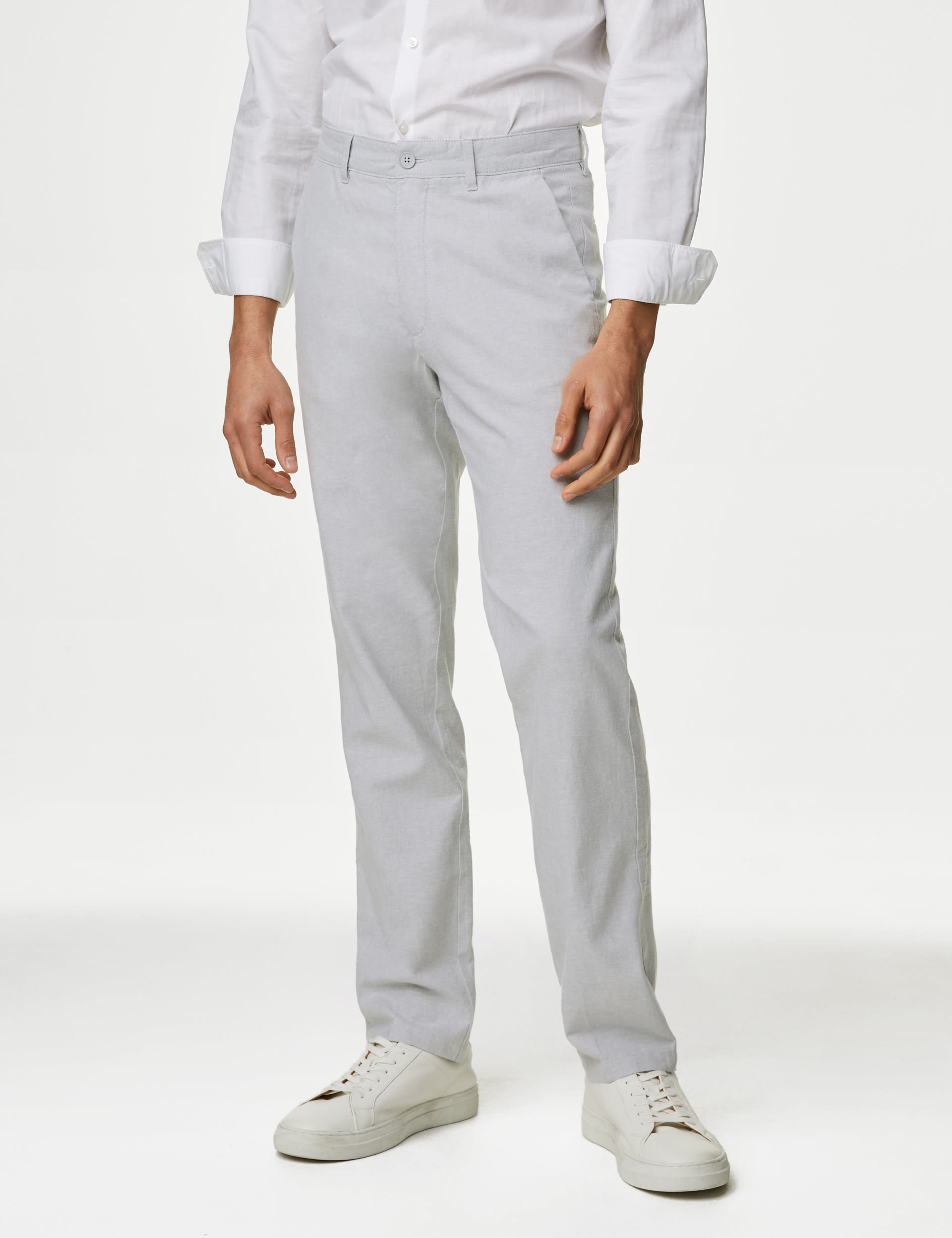 Regular Fit Linen Blend Chambray Stretch Chinos | M&S Collection | M&S