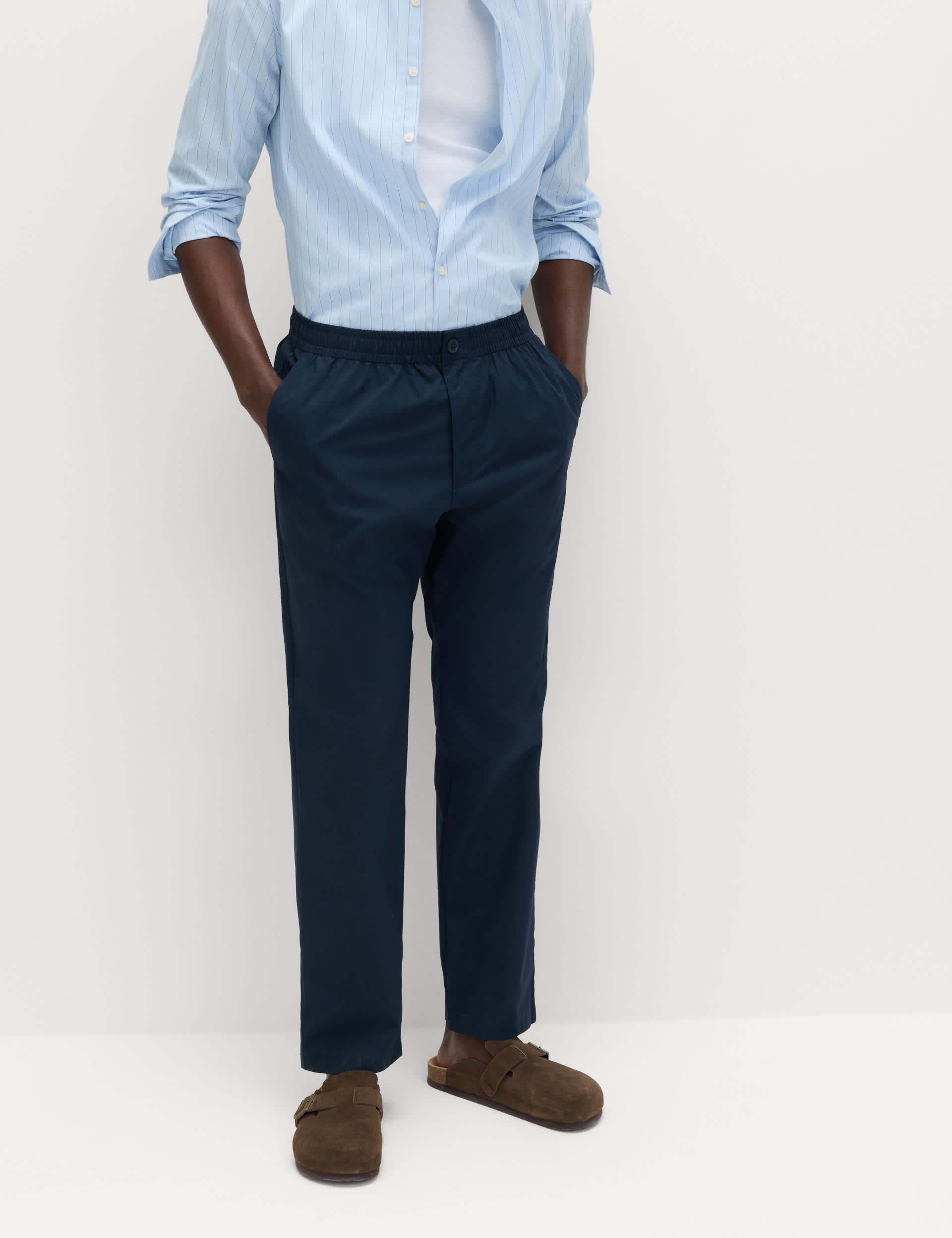 M&S Men's Loose Tapered Fit Lightweight Trousers Navy ( S to XL ) / Sand ( S or M ) Free
