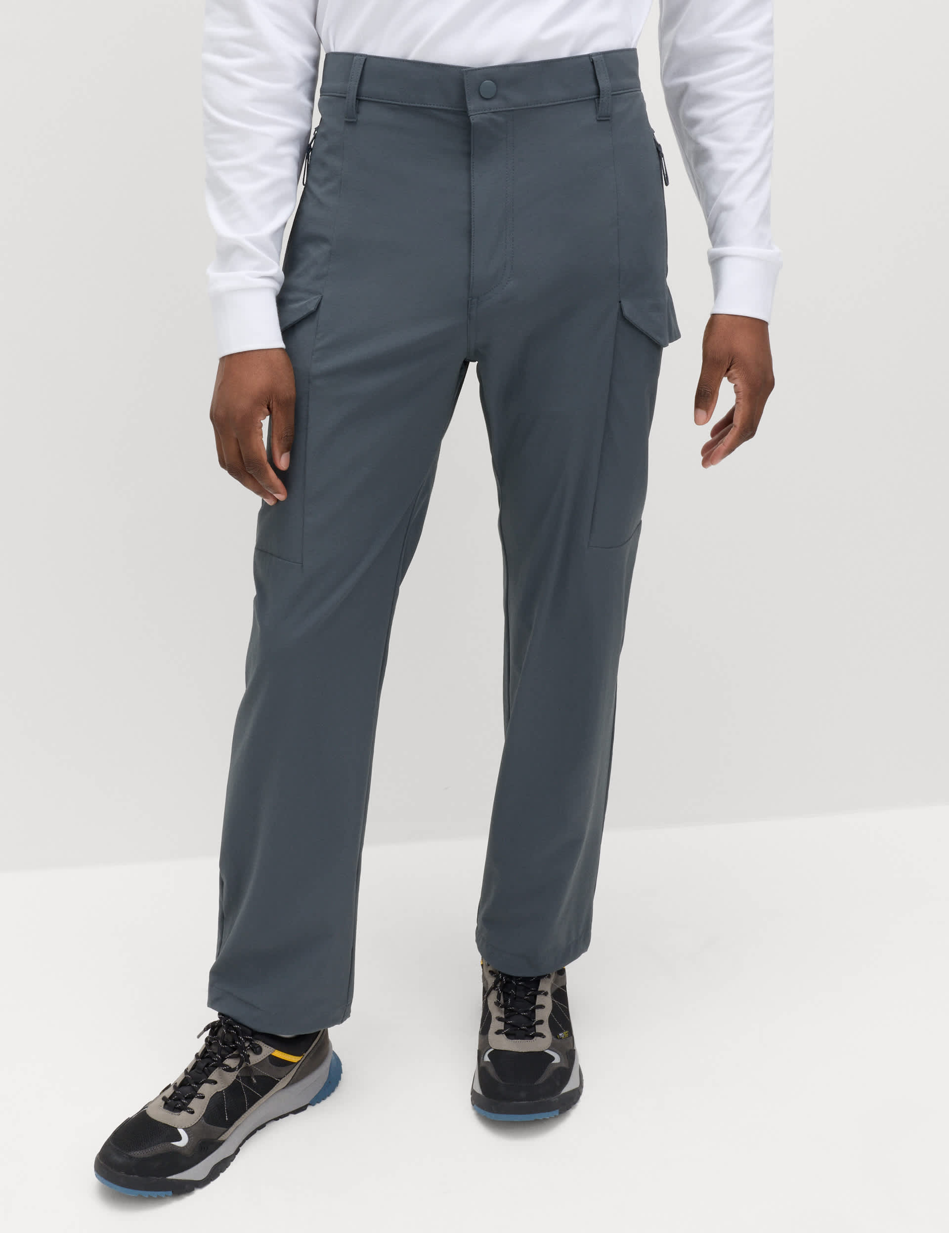 M&S men's Straight Fit Technical Cargo Trousers in Ash Grey / Dark Slate - free C&C