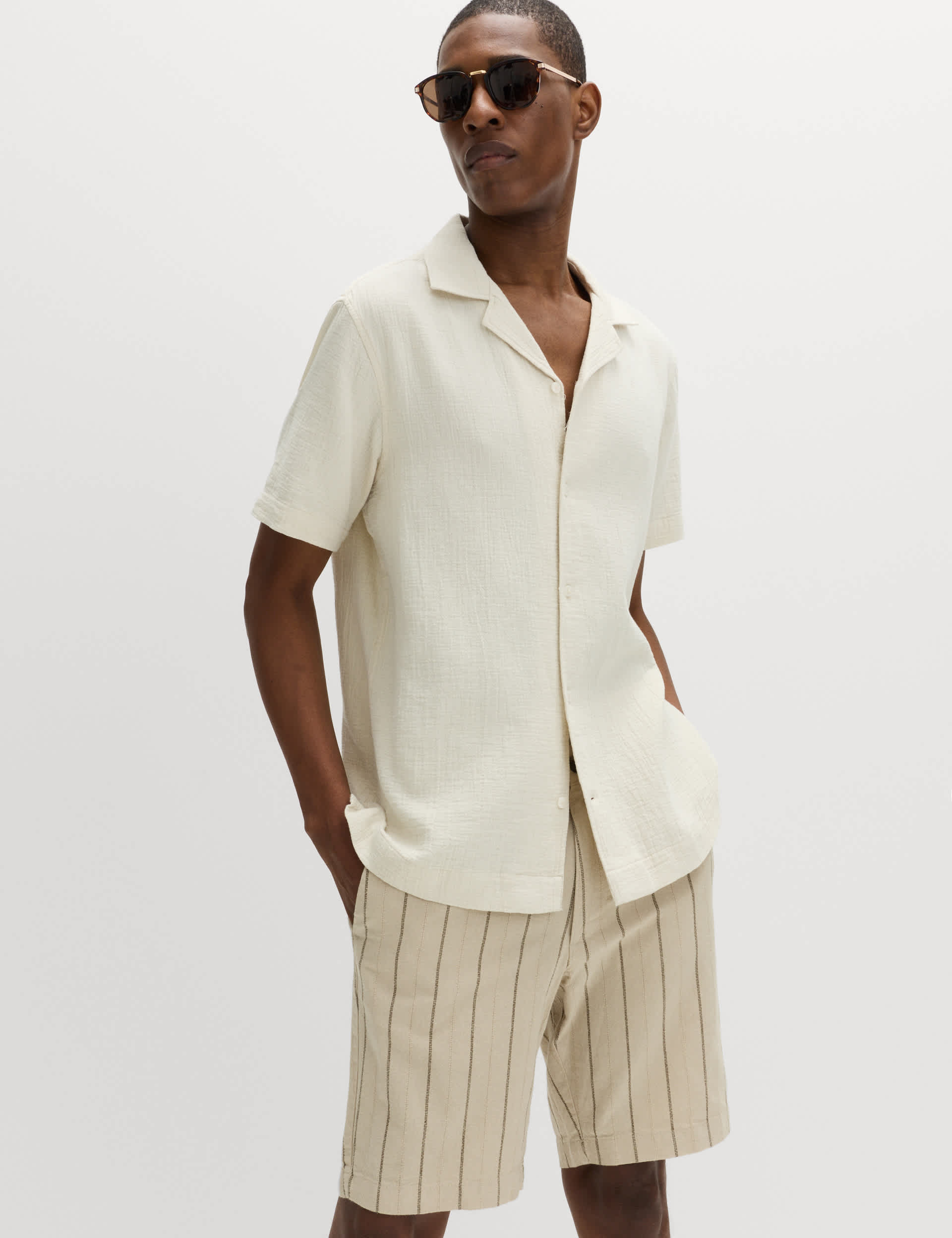 M&S men's Pure Cotton Textured Shirt in Olive ( S to 3XL ) - free C&C