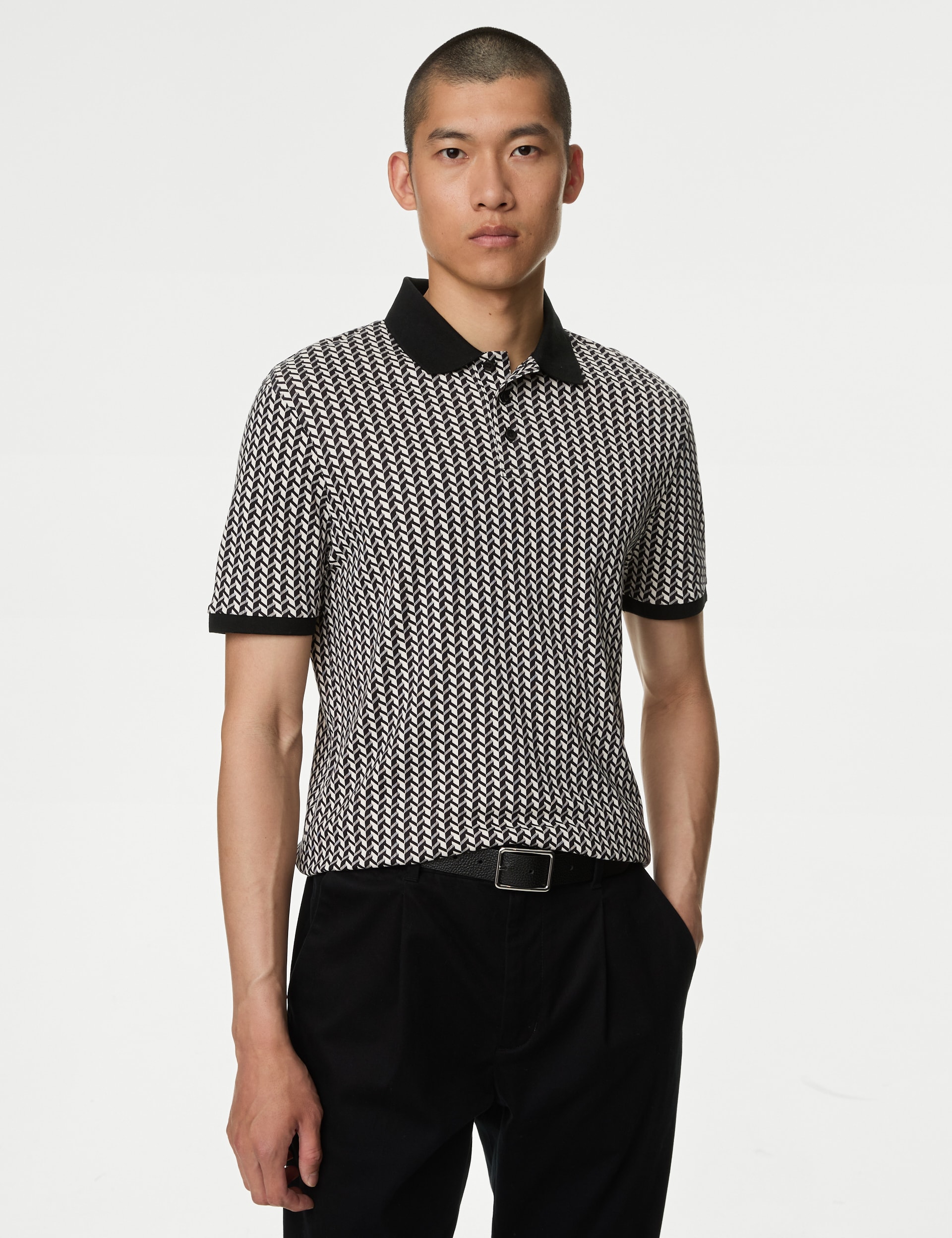 Pure Cotton Geometric Print Polo Shirt M S Collection M S
