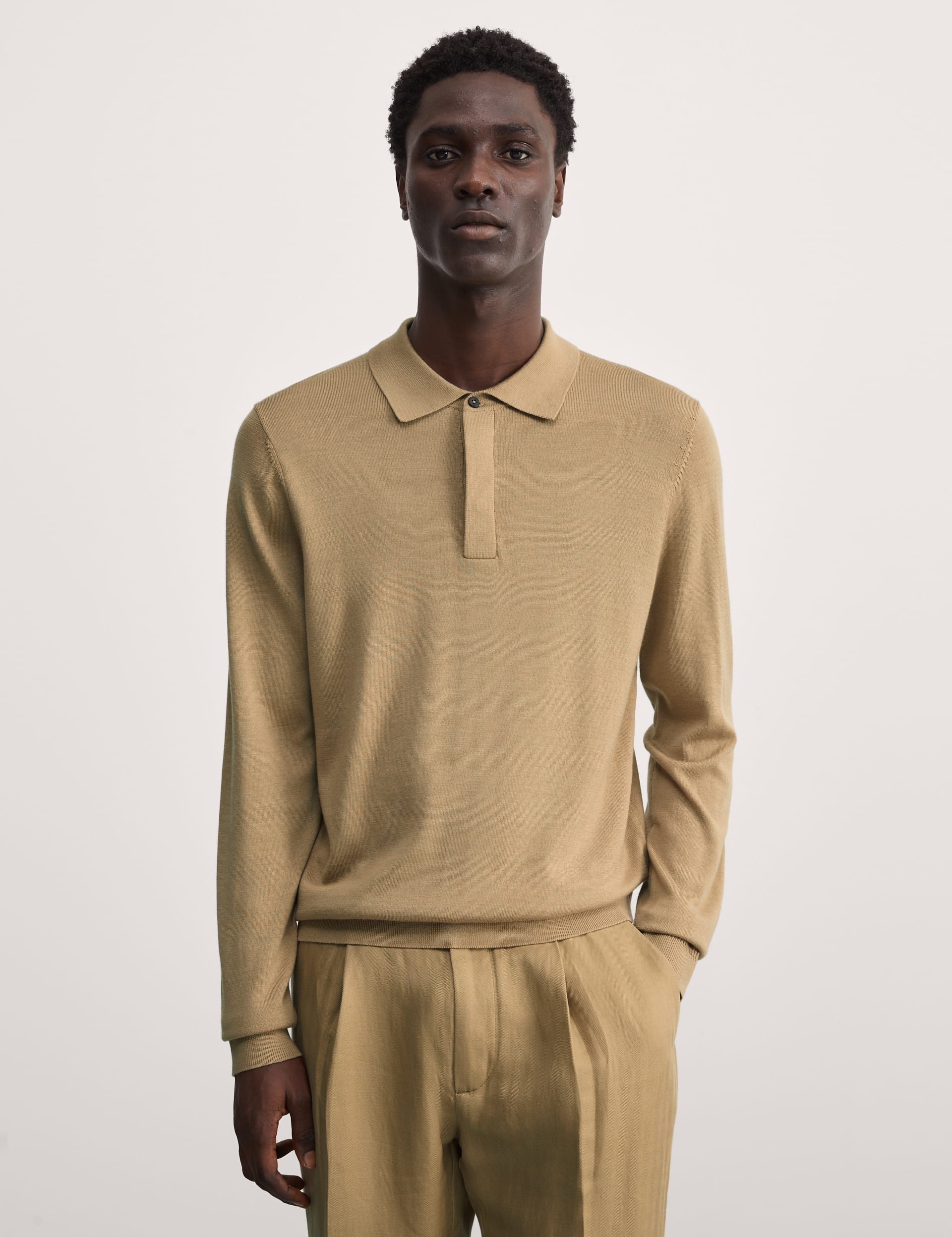 Merino Wool Rich Knitted Polo Shirt with Silk | JAEGER | M&S