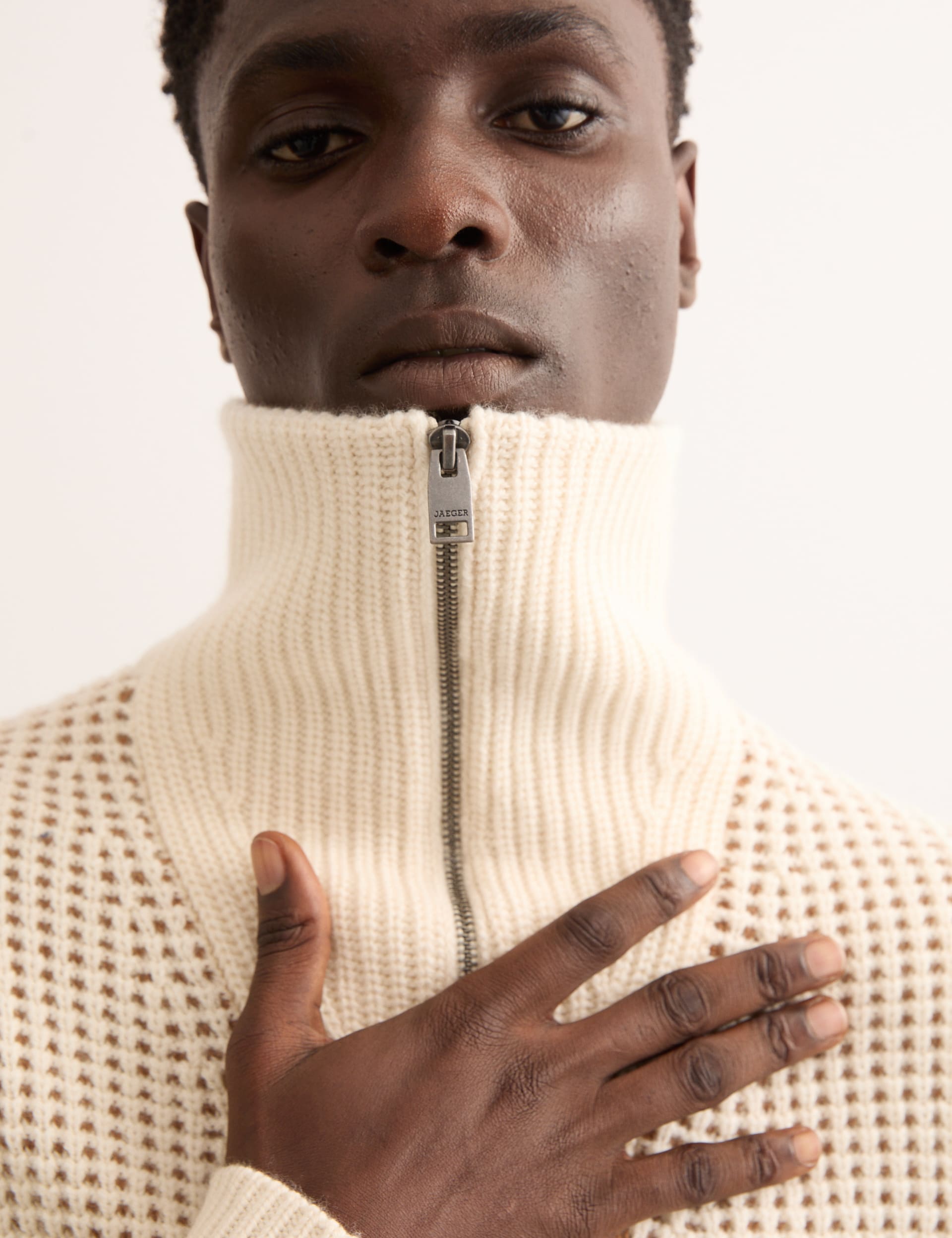 Merino Wool Rich Half Zip Jumper with Cashmere JAEGER M S