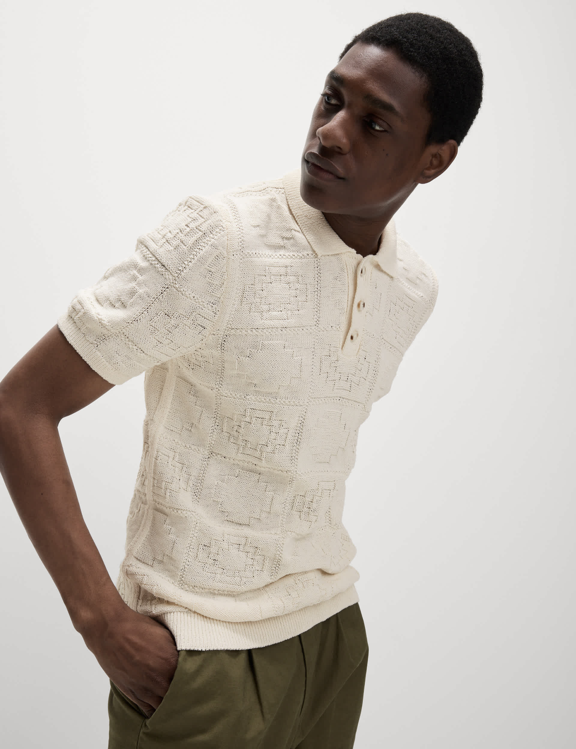 Cotton Blend Crochet Knitted Polo Shirt