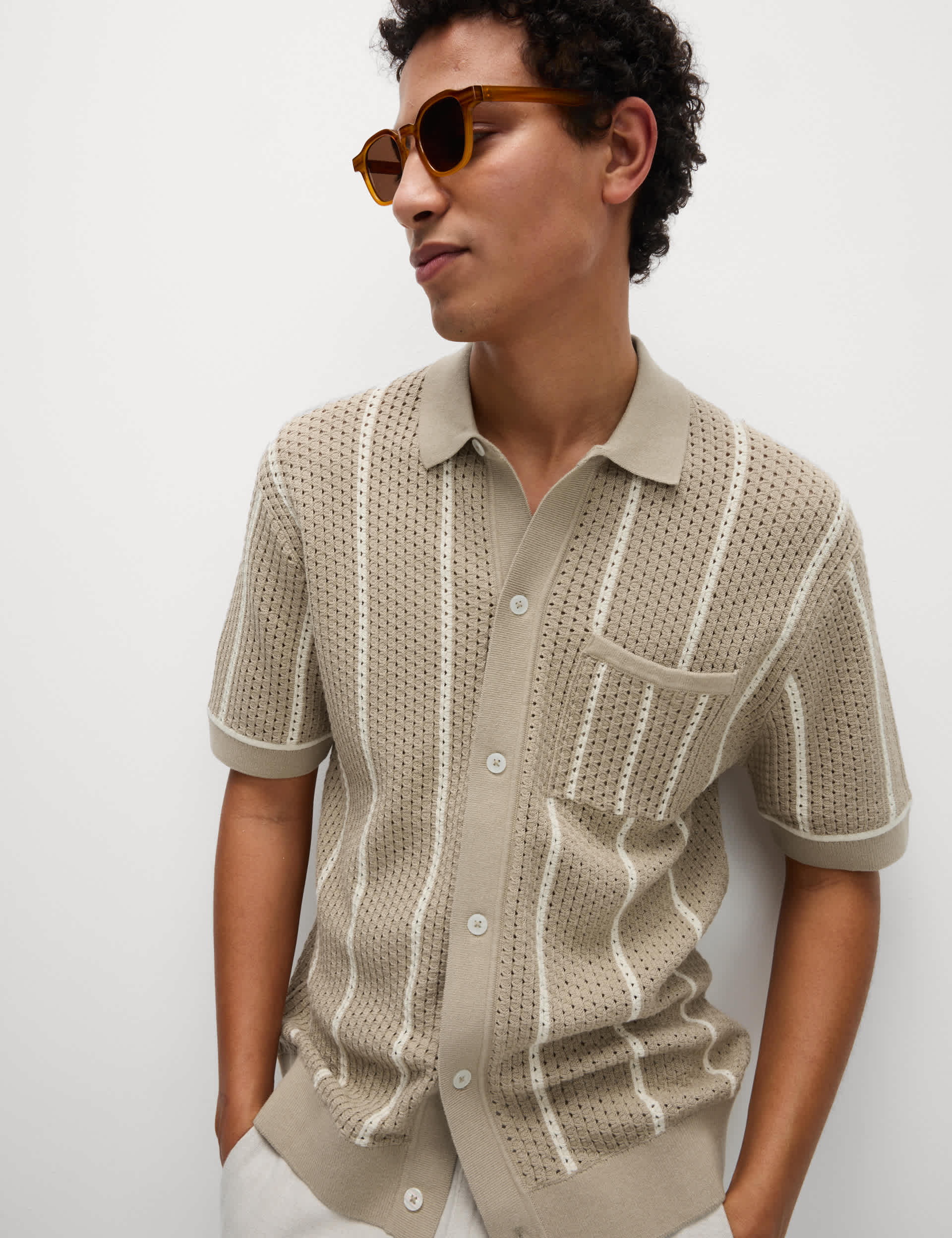 Pure Cotton Striped Knitted Polo Shirt