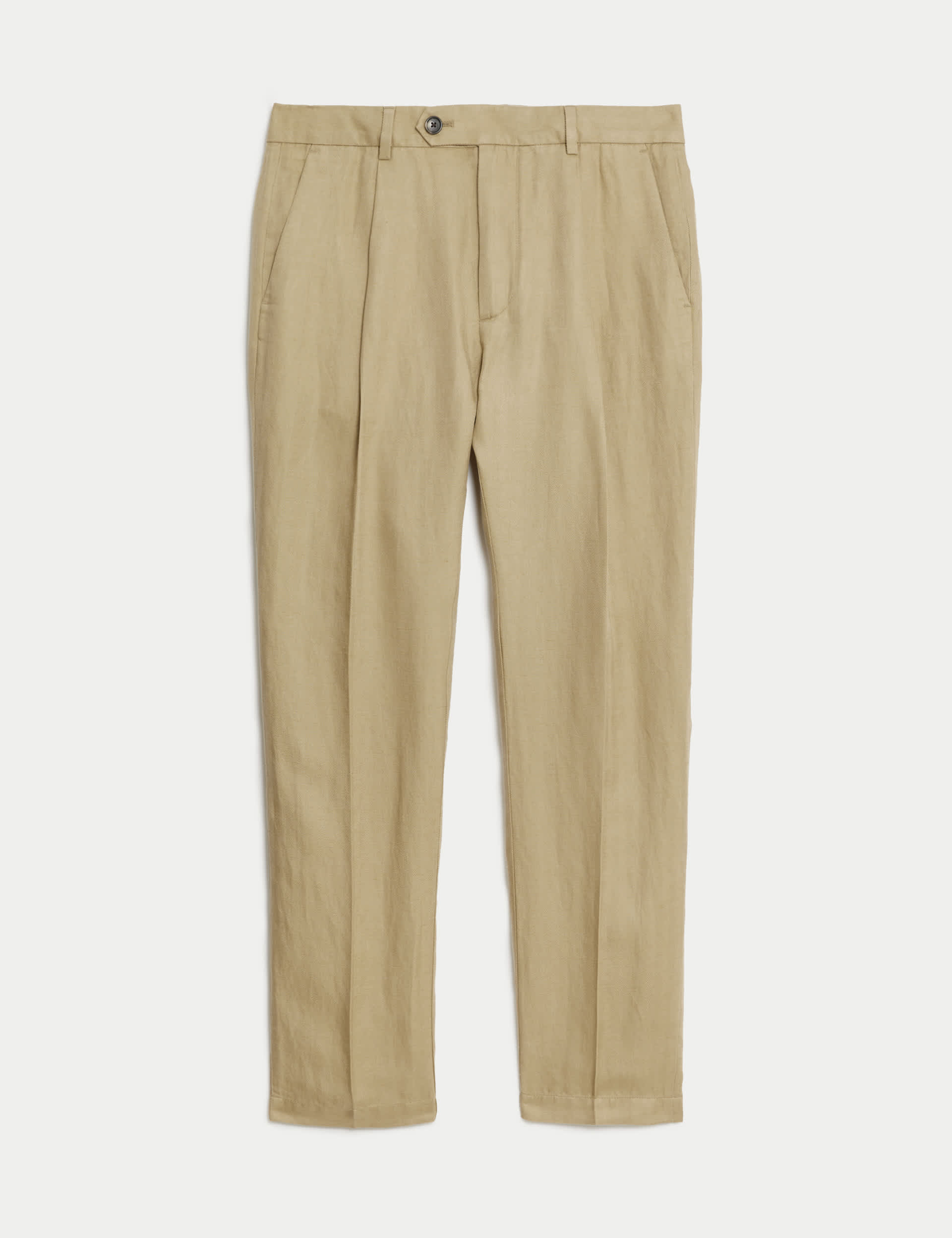 Tapered Fit Linen Blend Single Pleat Trousers