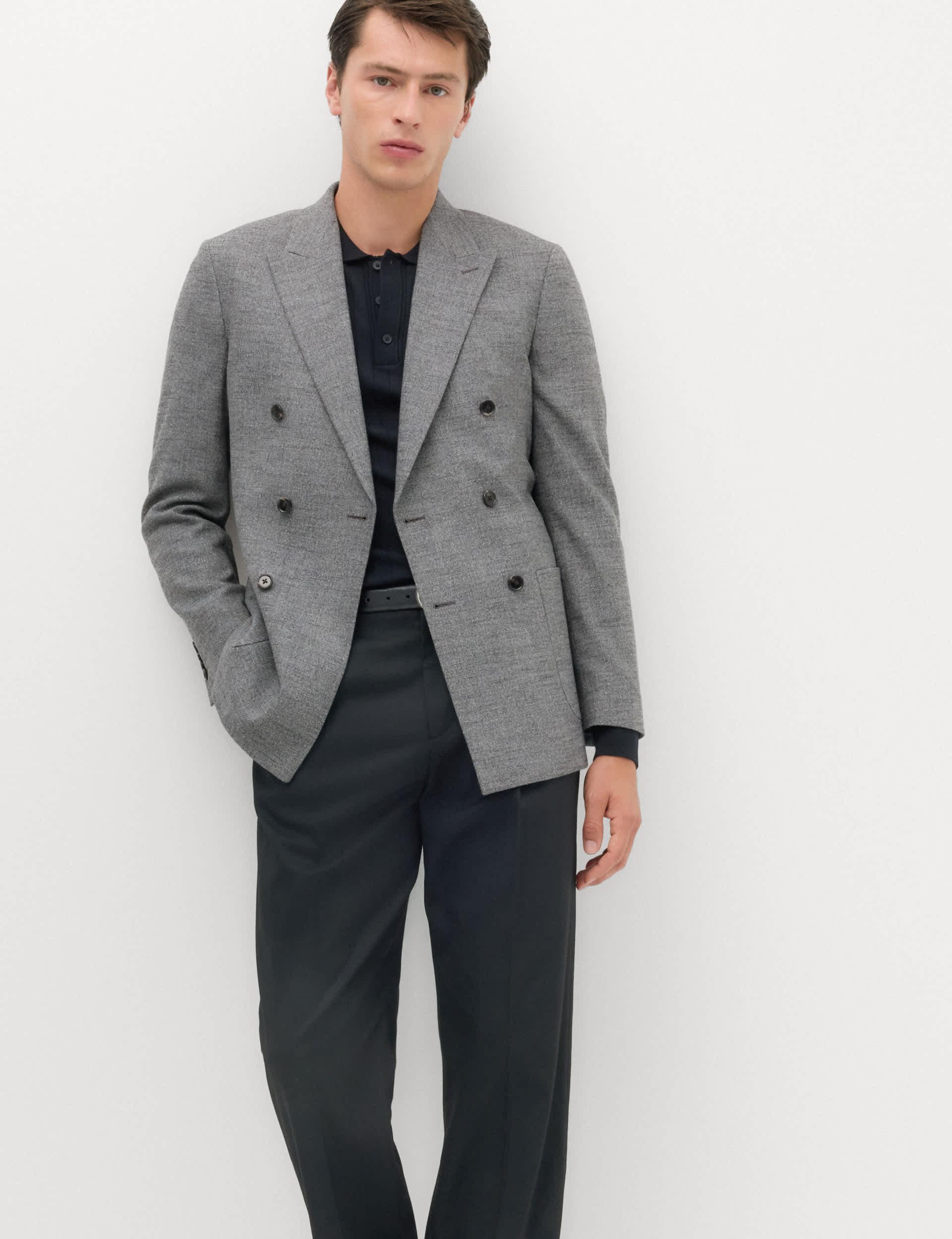 Regular Fit Textured Stretch Double Breasted Suit Jacket thumbnail 6