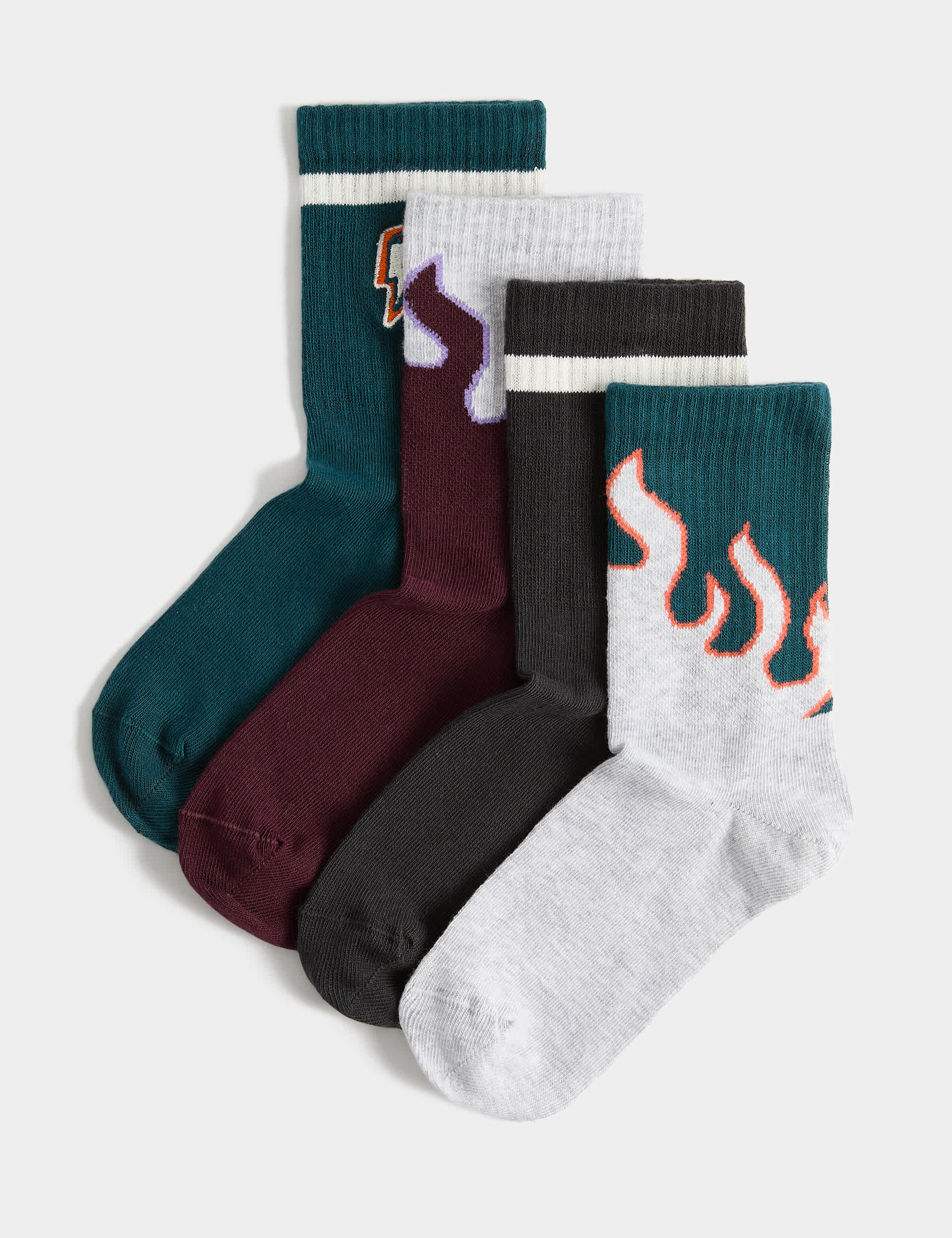 4 Pack Cotton Rich Flame Ribbed Socks (6 Small-7 Large)