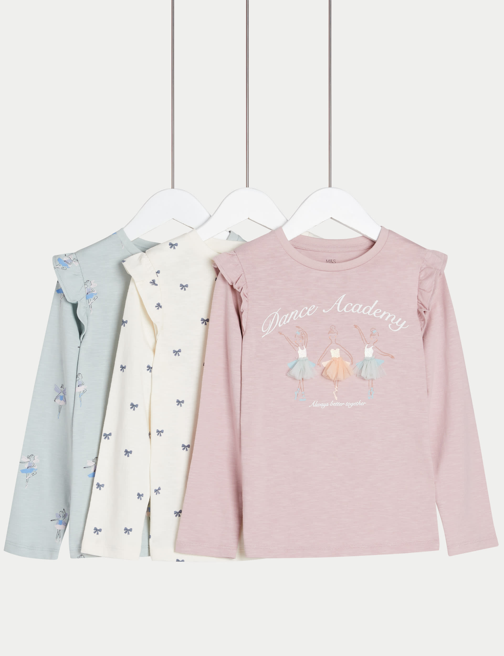 3pk Pure Cotton Ballet Print Tops 2 8 Yrs M S Collection M S