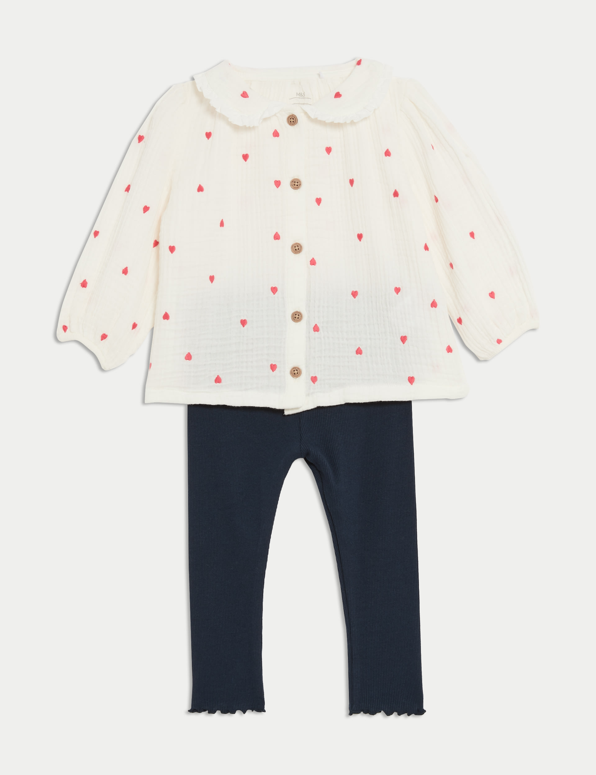 2pc Cotton Rich Heart Embroidered Outfit (0-3 Yrs)