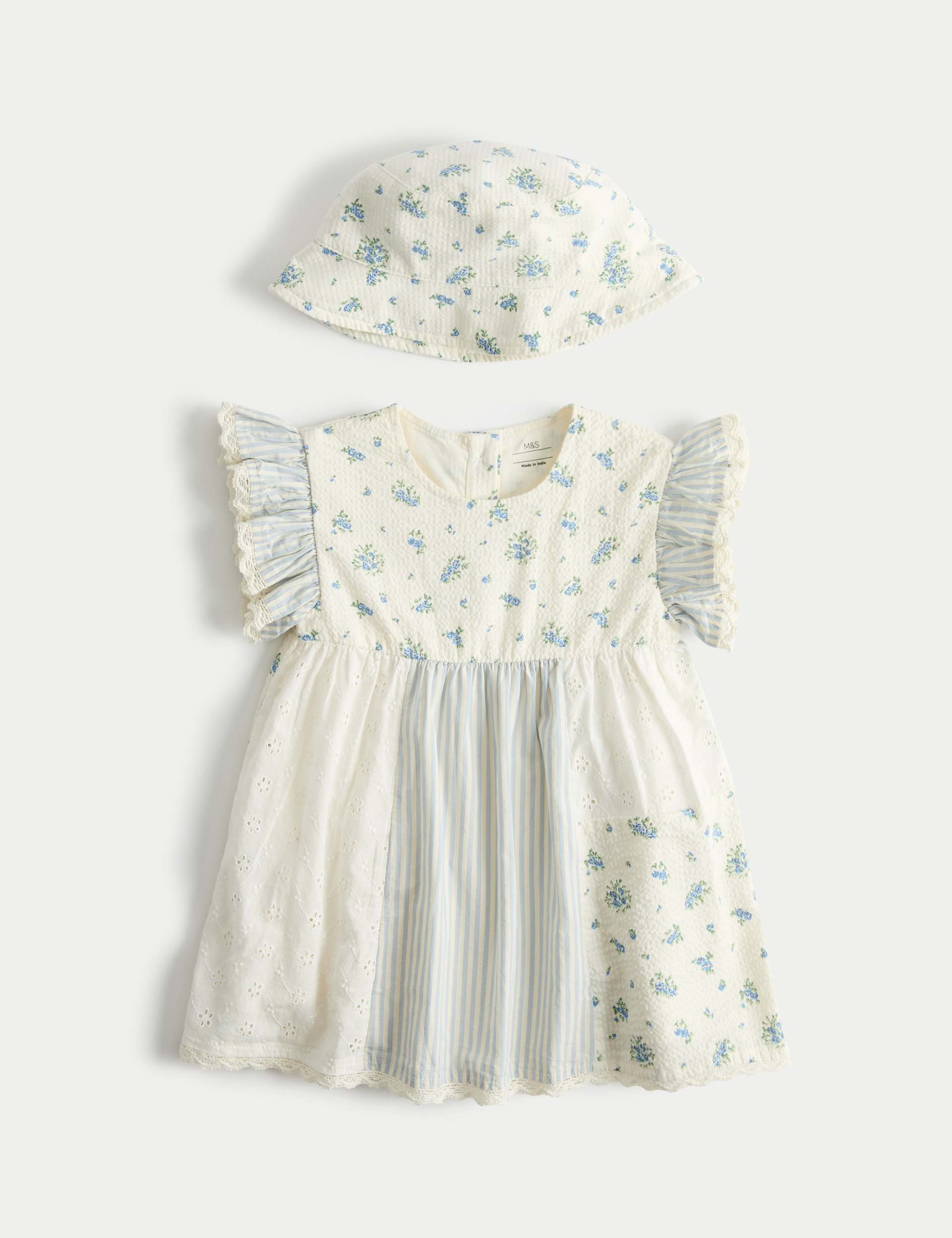 2 Piece Pure Cotton Dress with Hat (0-5 Yrs)