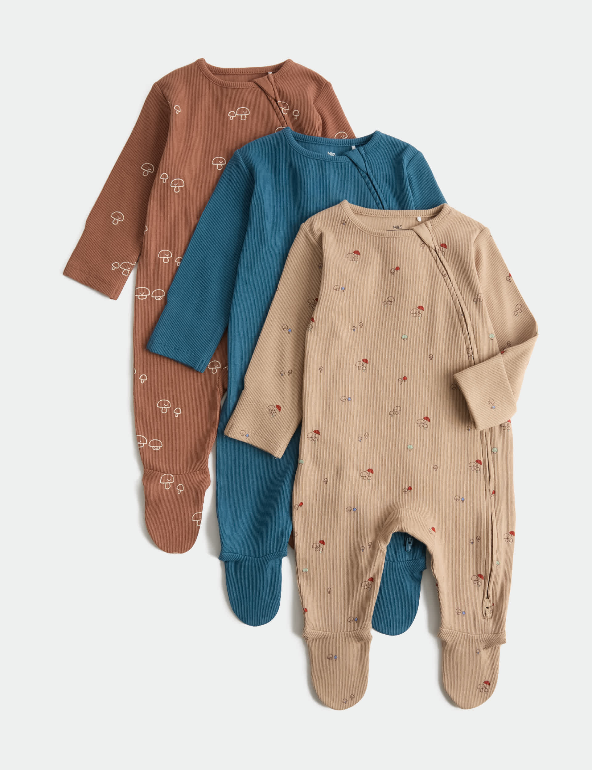3 Pack Cotton Rich Mushroom Sleepsuits (0-3 Yrs)