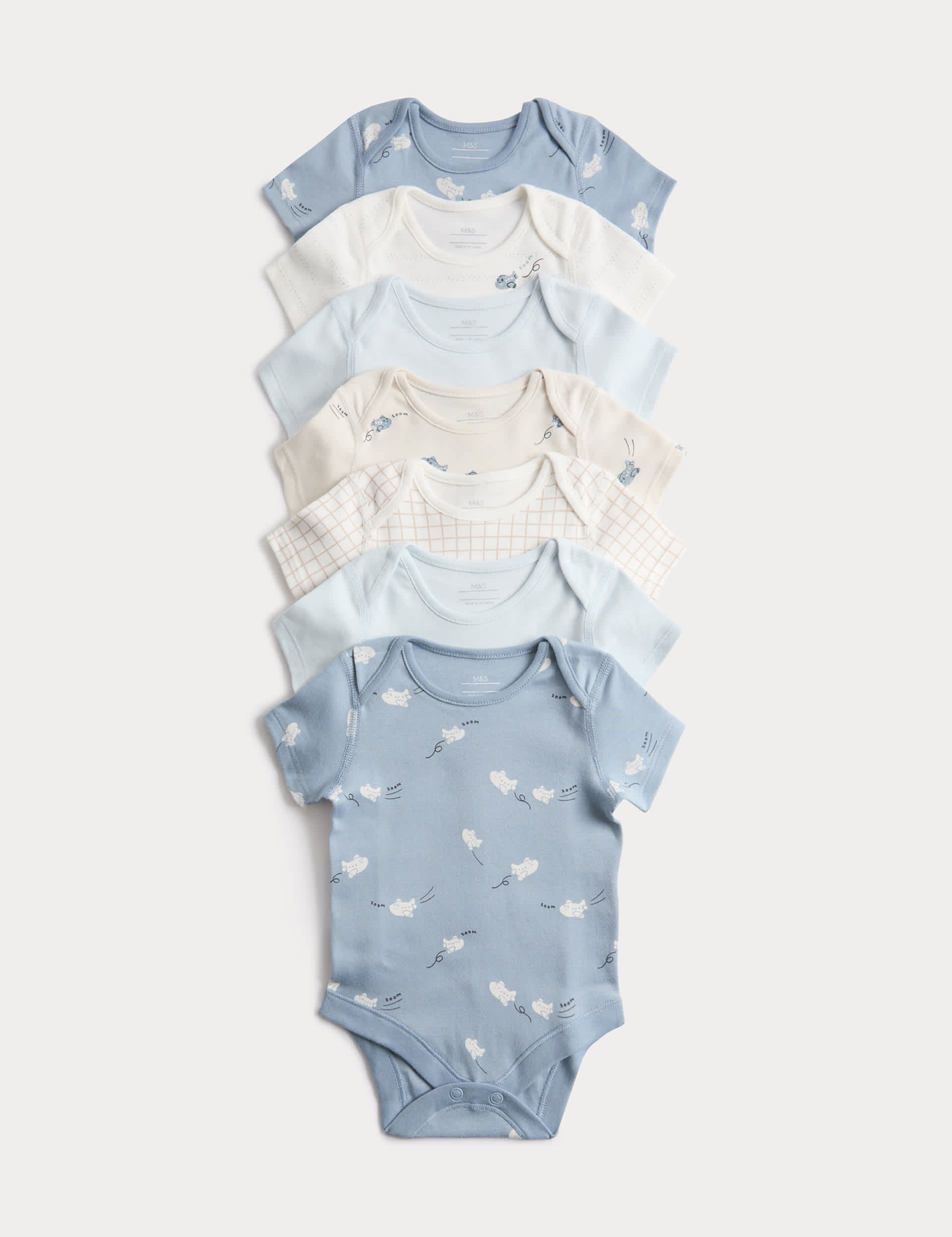 7 Pack Pure Cotton Plane Bodysuits (5lbs-3 Yrs)