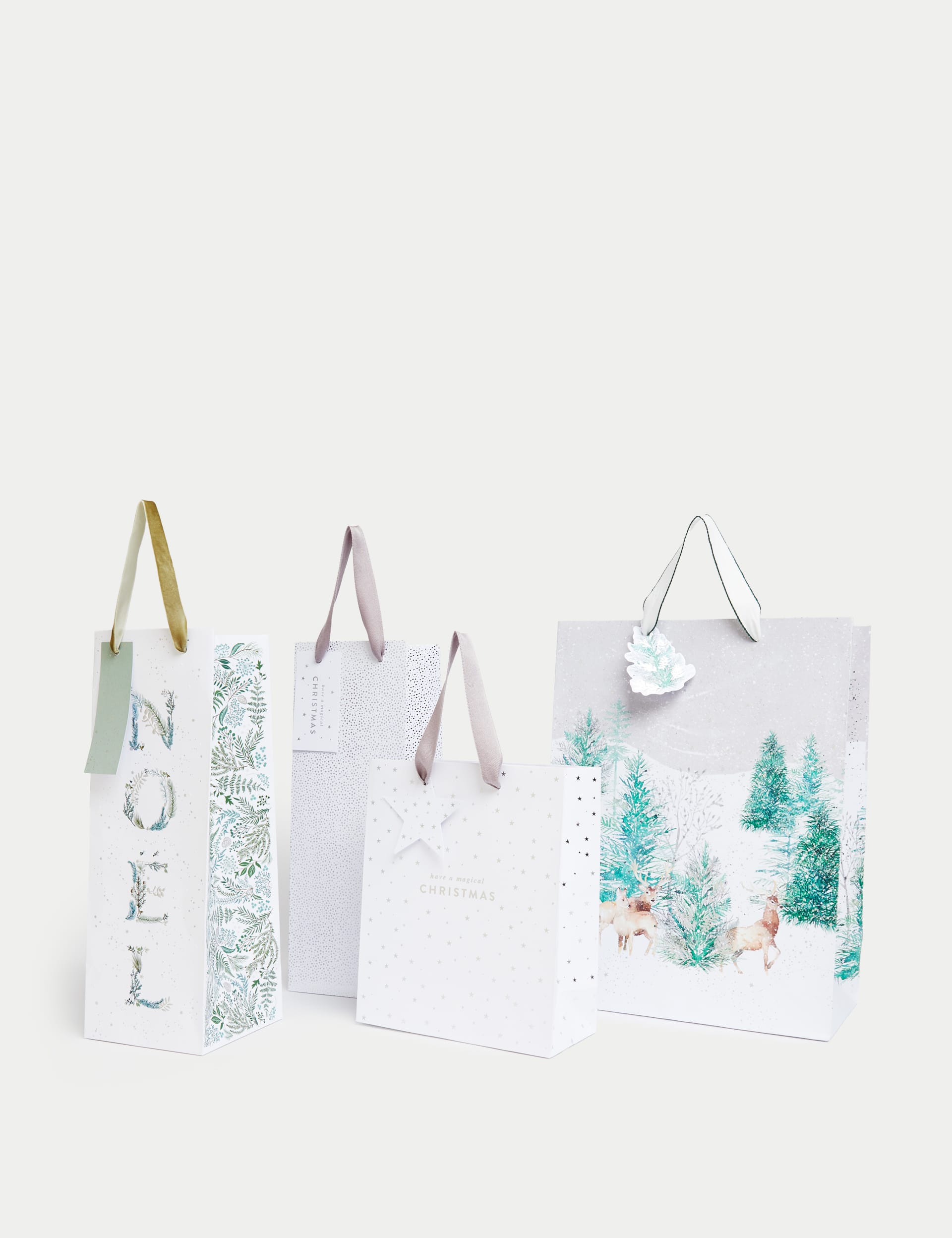 Christmas Gift Bags Pack Silver White Designs M S
