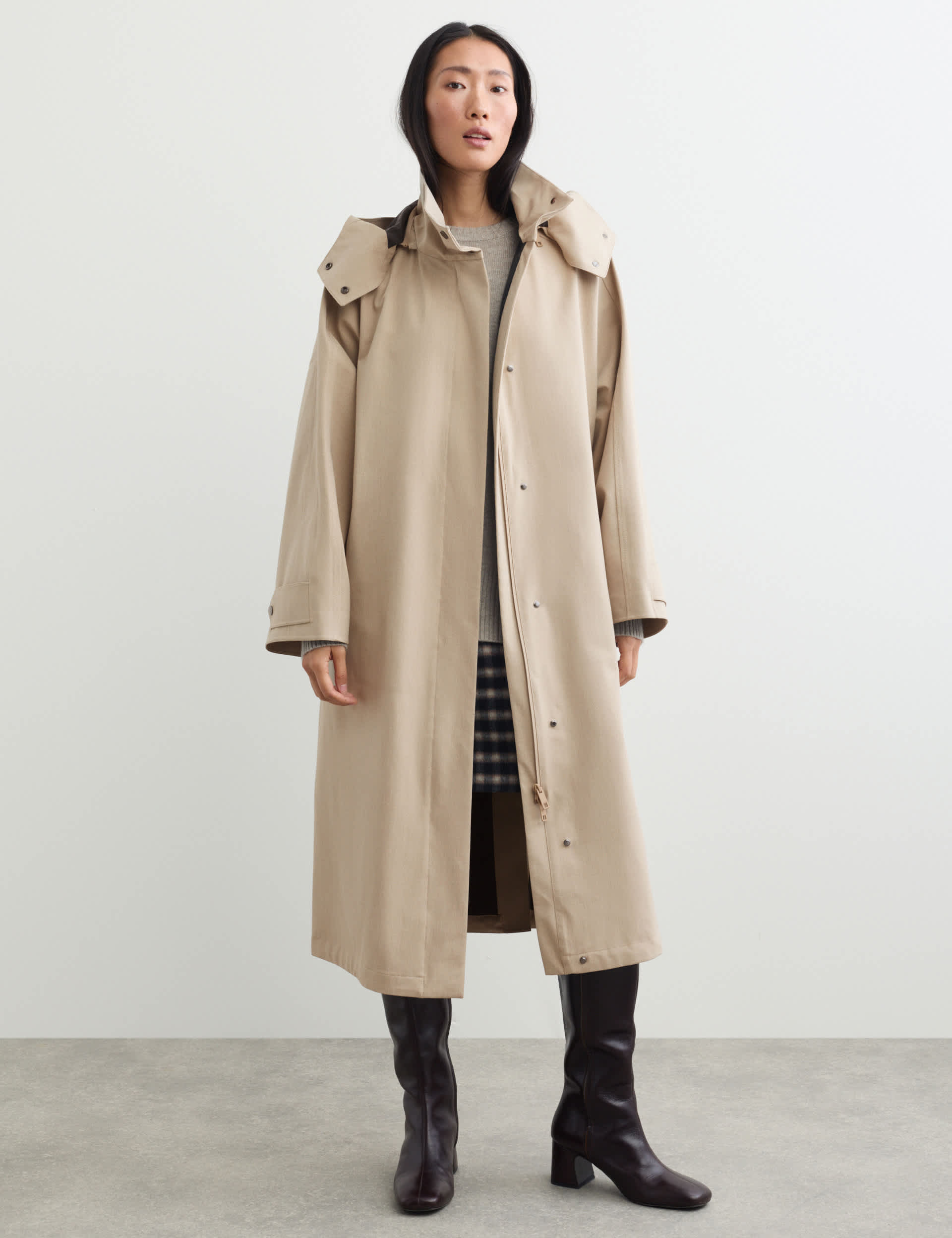 Waterproof Oversized Hooded Longline Raincoat with Wool