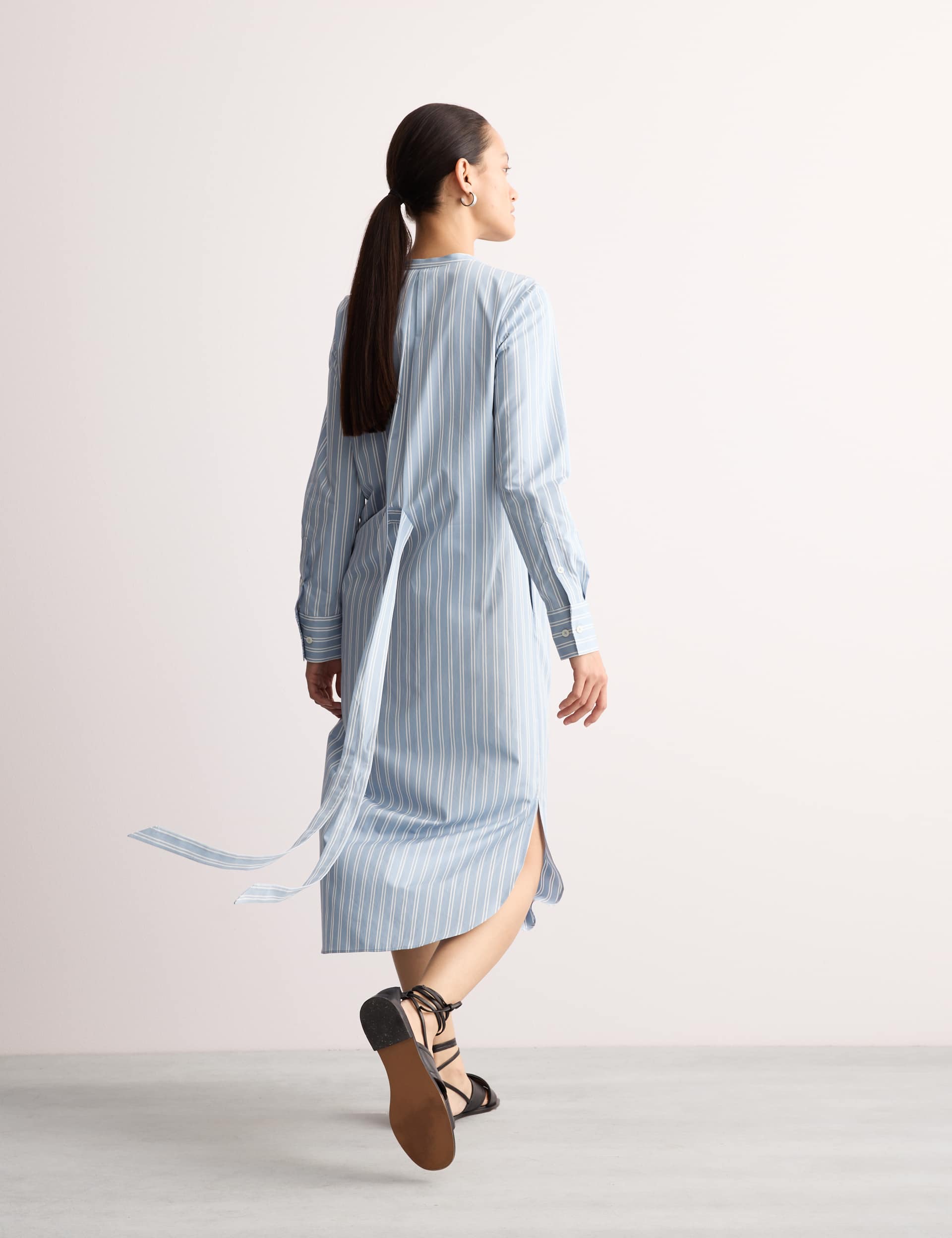 Pure Cotton Striped Midi Shirt Dress