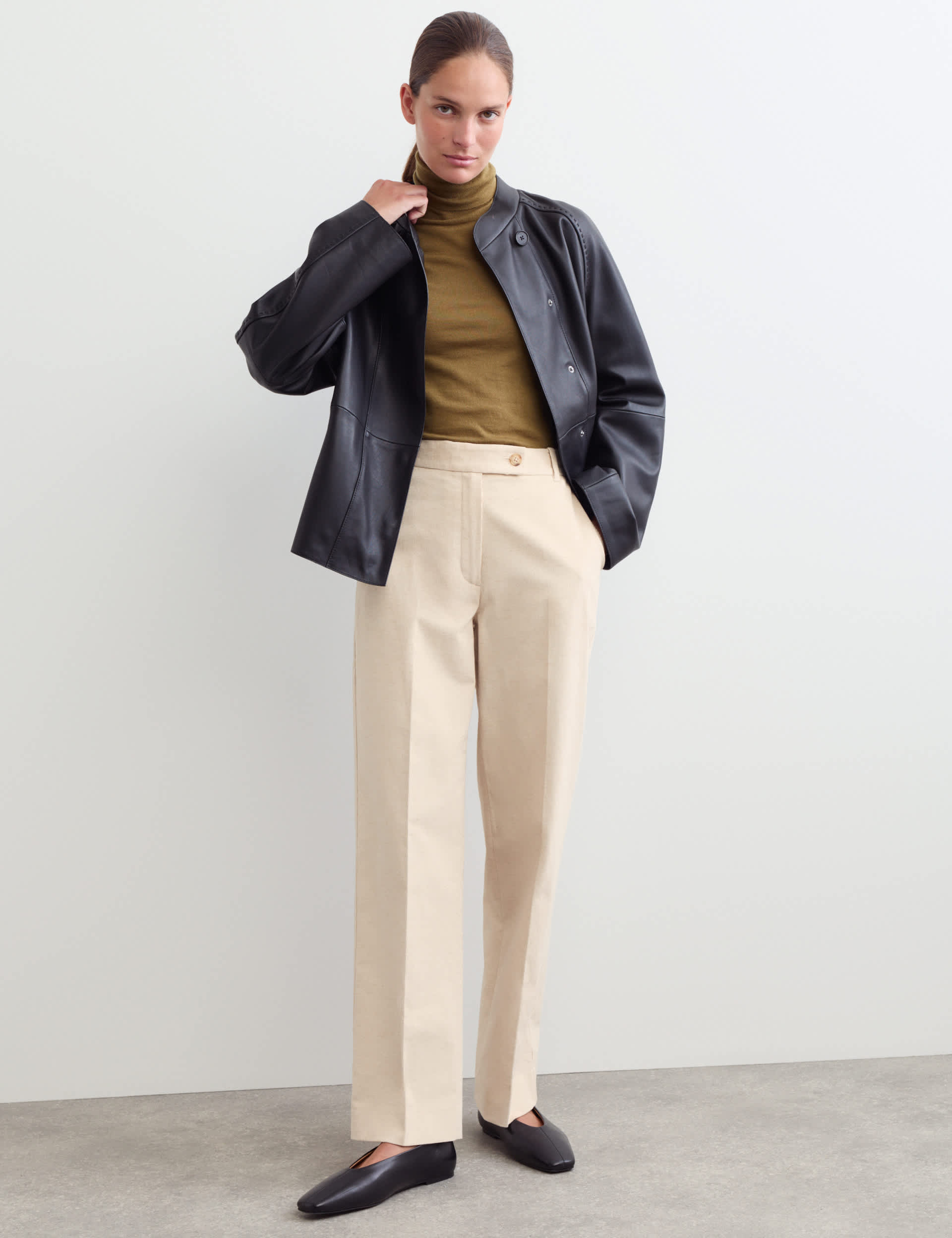 Cotton With Linen Cord Straight Leg Trousers