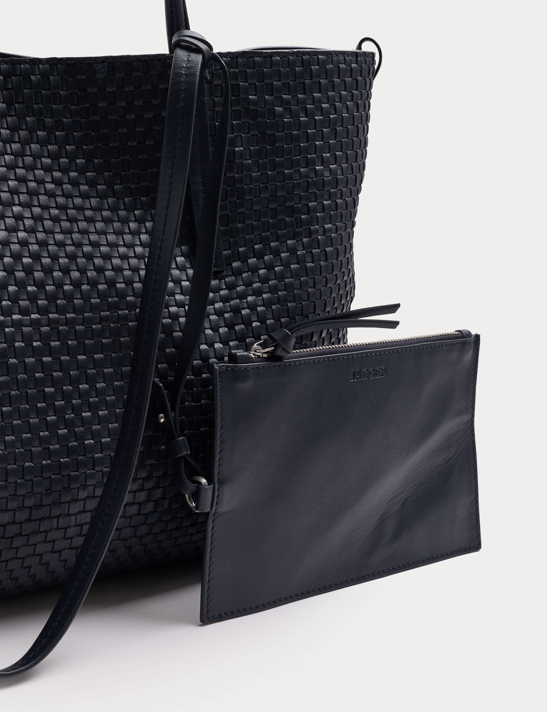 Leather Woven Top Handle Tote Bag