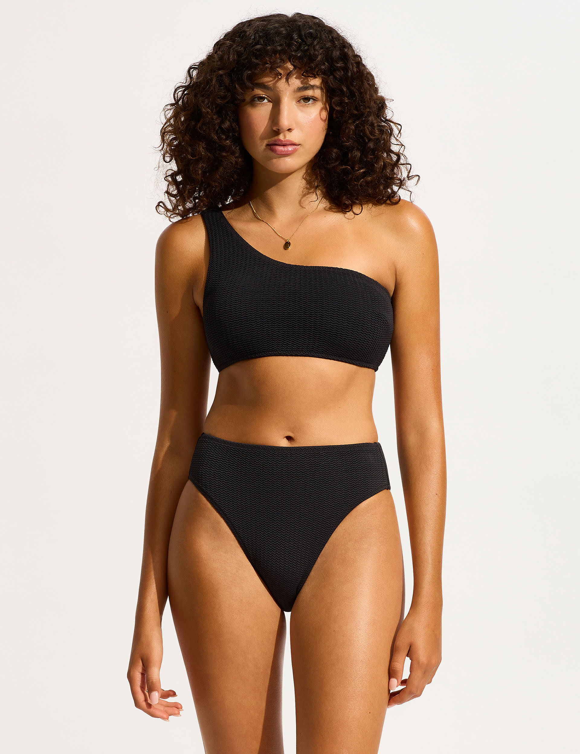 Sea Dive Textured One Shoulder Bikini Top Seafolly M S