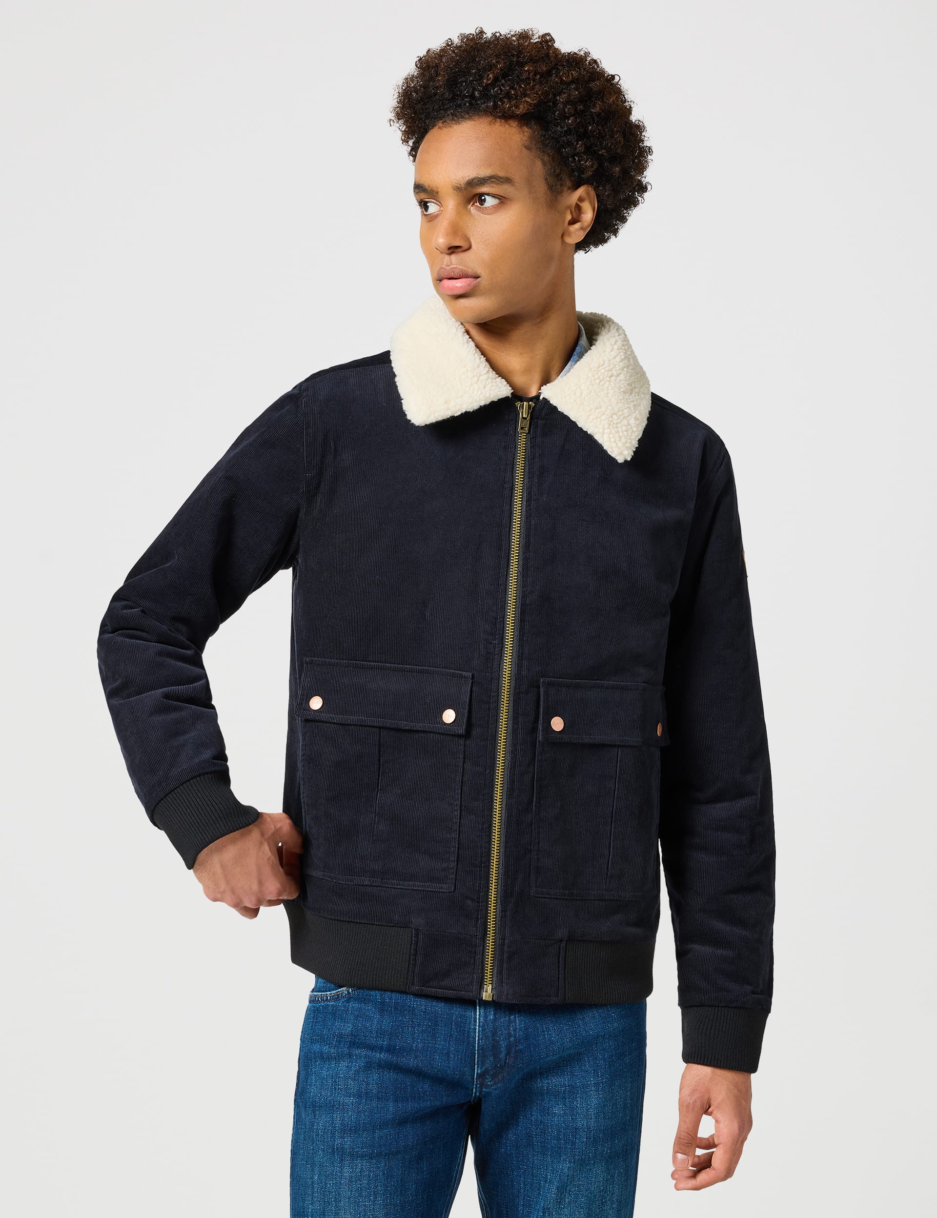 Cord Textured Collared Aviator Jacket Wrangler M S