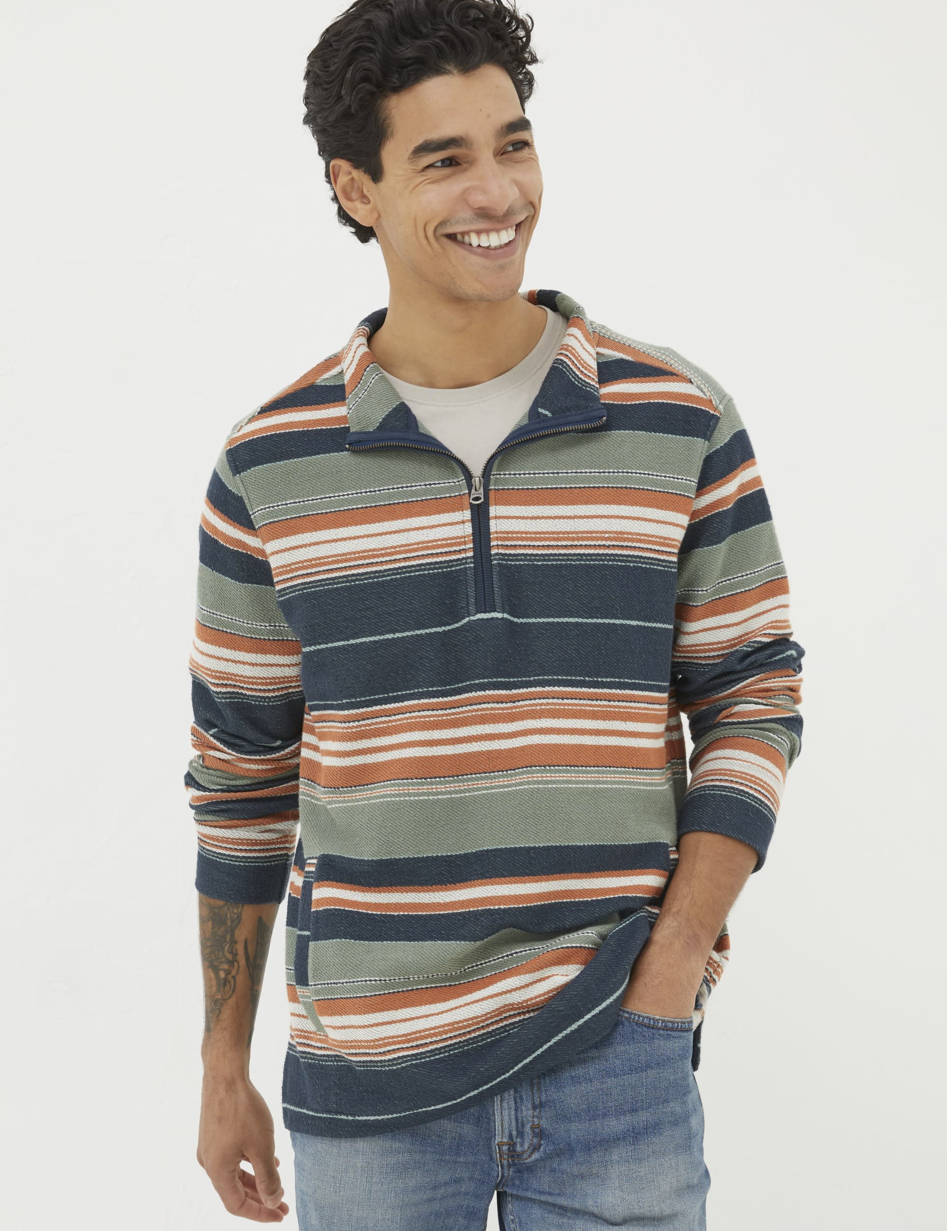 Stripe Half Zip Sweater - Brown/Green main image 1