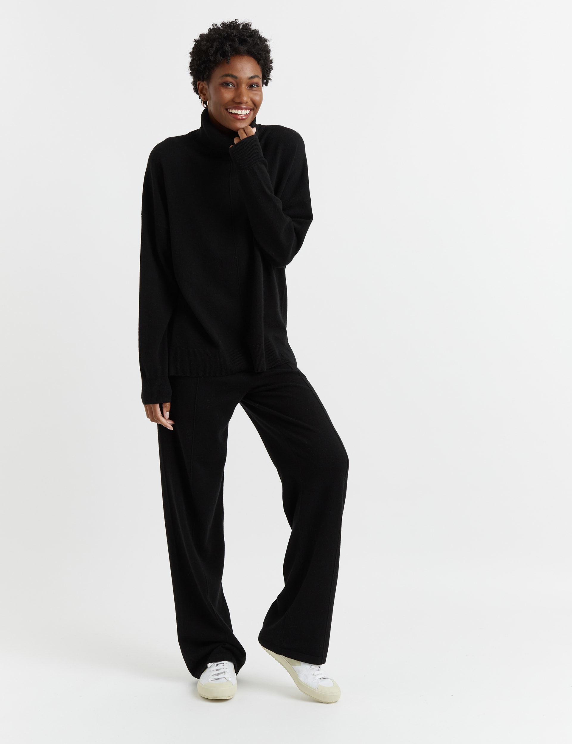Wool Rich Cashmere Roll Neck Relaxed Jumper