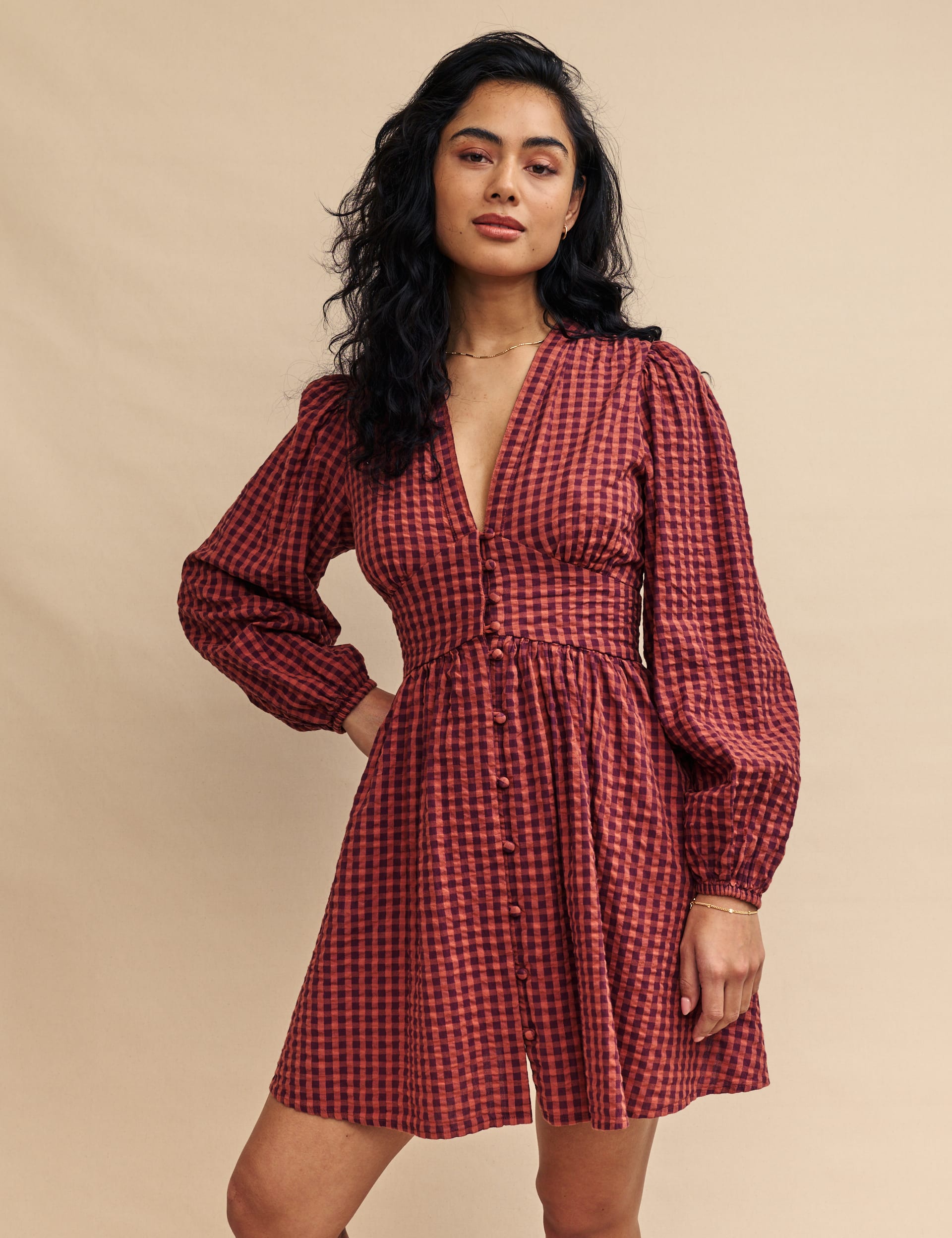 Black gingham tie waist tea dress best sale