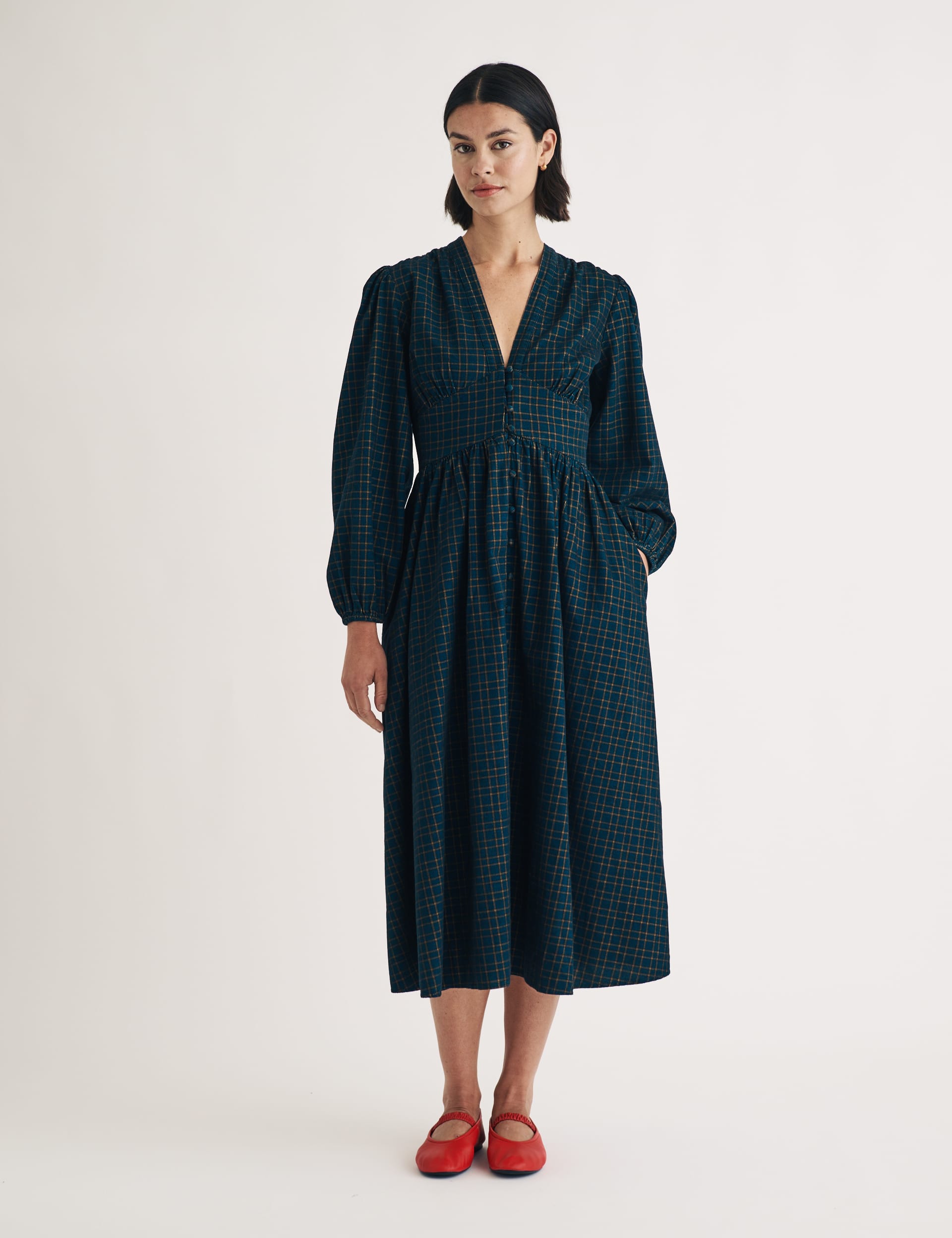 Cord Checked Midaxi Waisted Dress | Nobody's Child | M&S