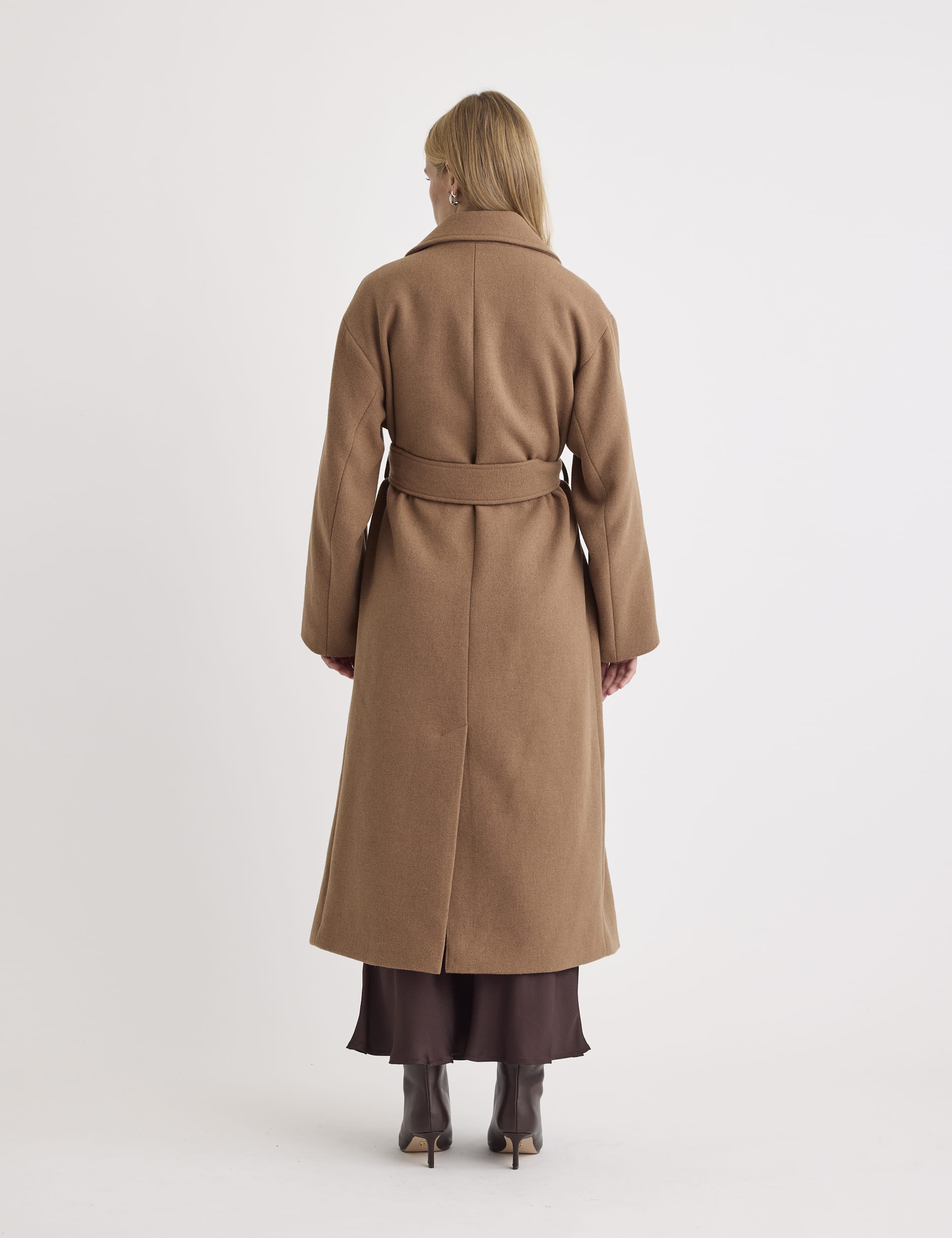 Wool Blend Belted Longline Tailored Coat