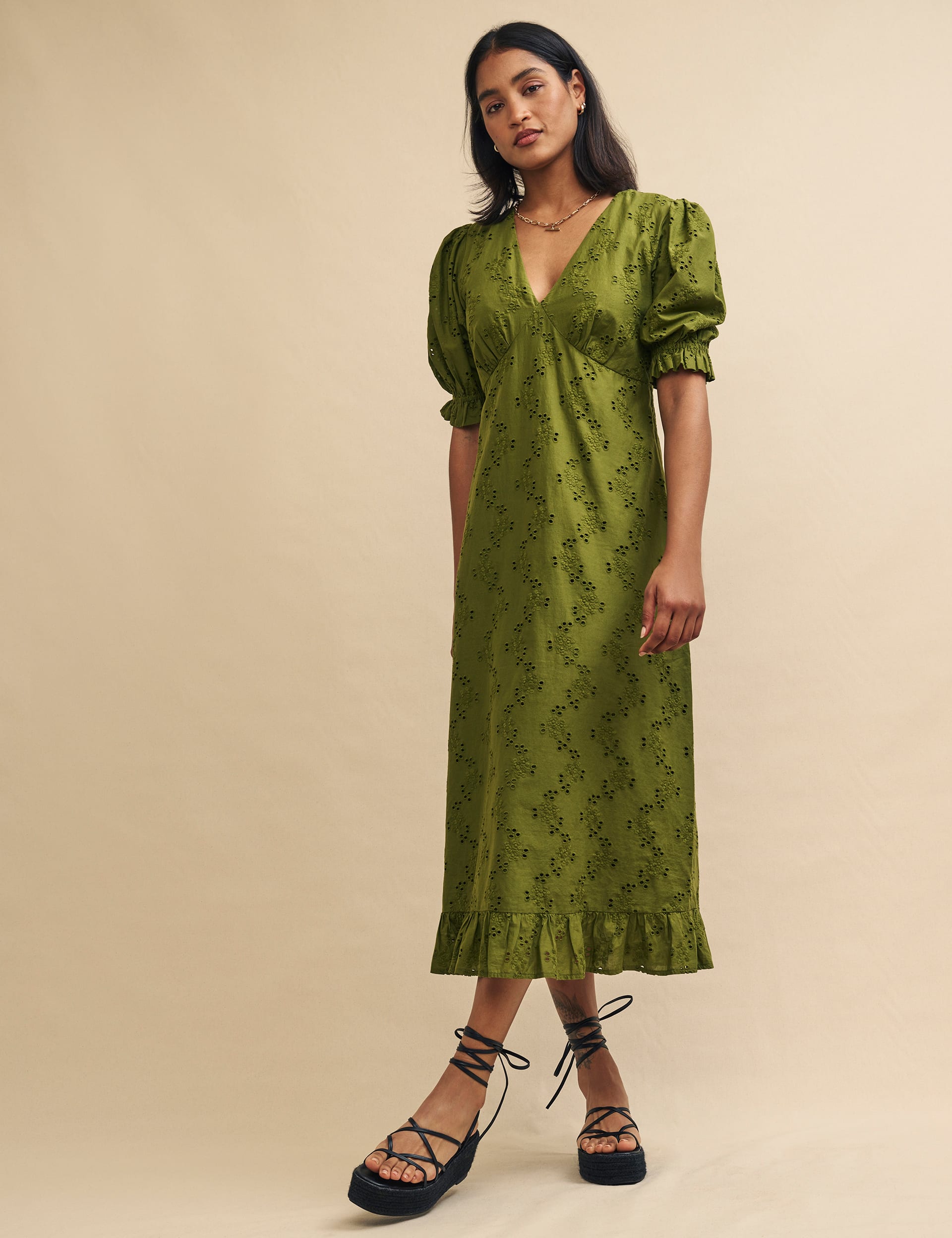 Pure Cotton Embroidered V-Neck Midaxi Dress | Nobody