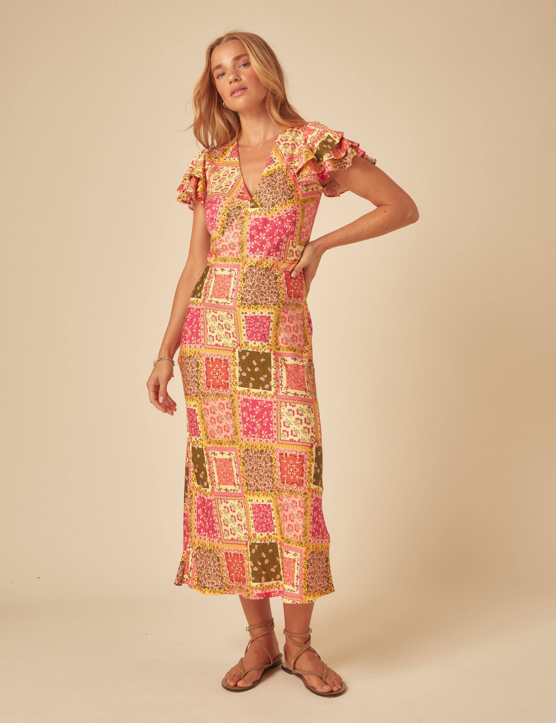 Printed V-Neck Midaxi Tea Dress