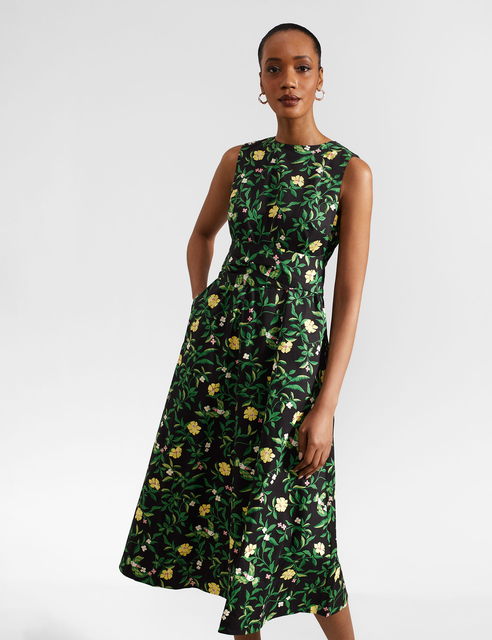 Pure Cotton Floral Midi Waisted Dress | HOBBS | M&S