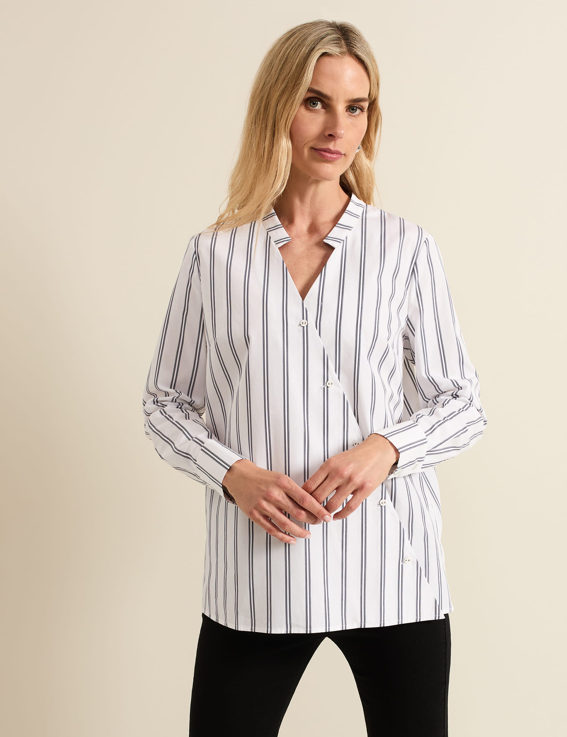 Pure Cotton Striped Notch Neck Shirt | Phase Eight | M&S