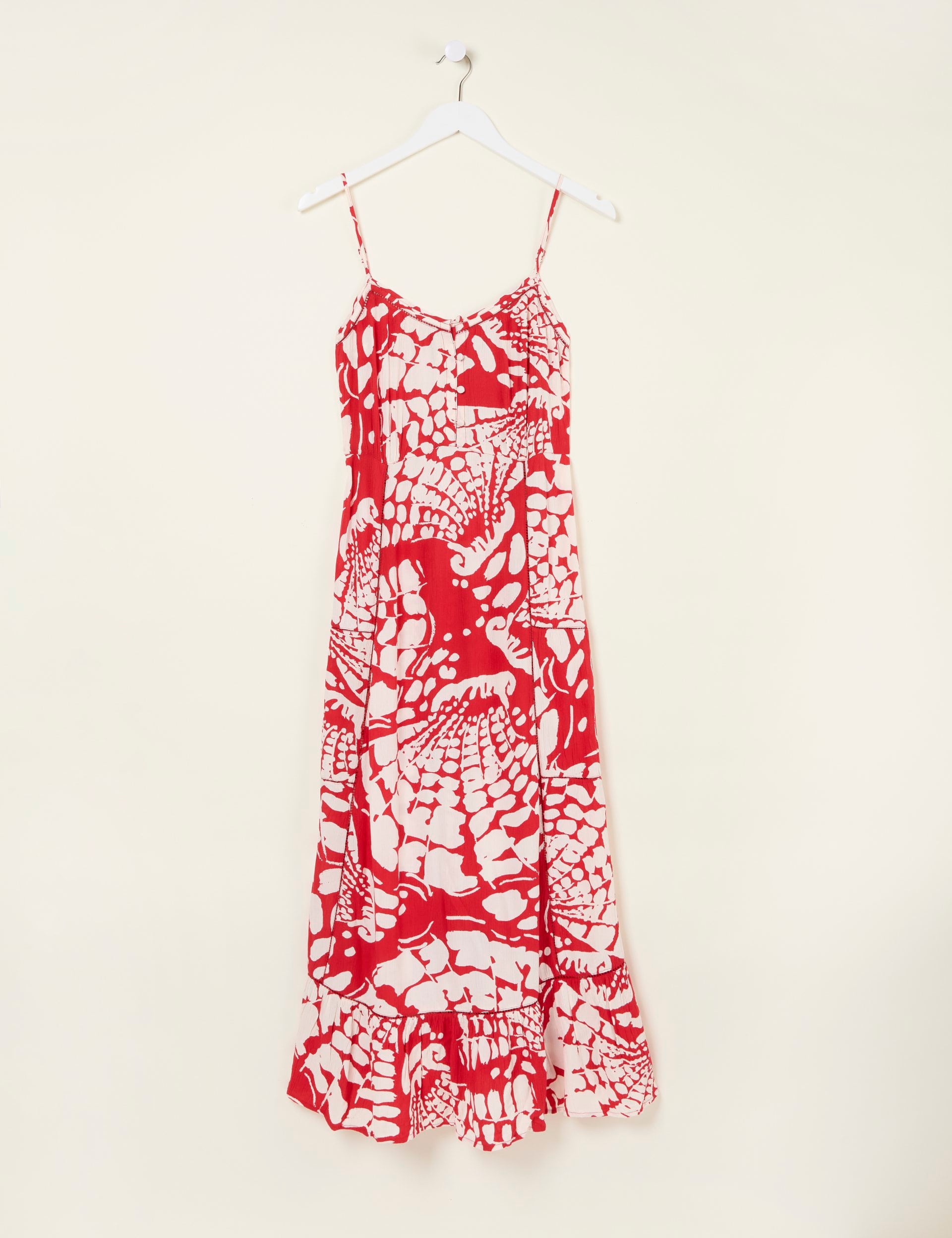 Printed V-Neck Strappy Midi Tiered Dress