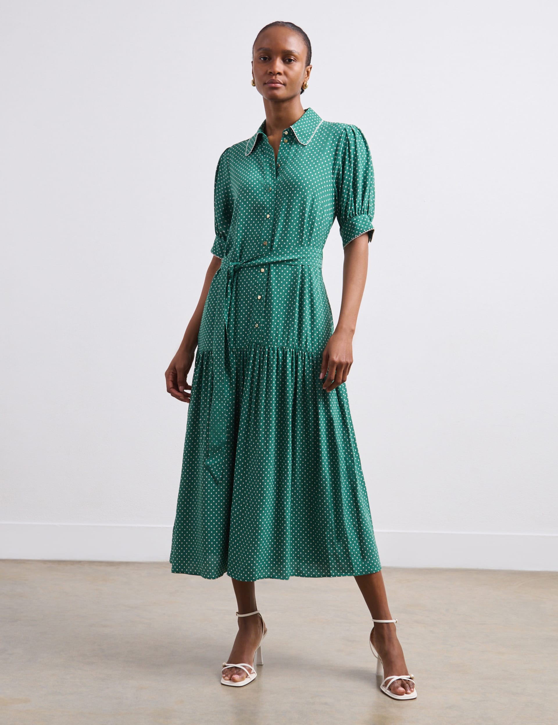 Womens fashion green polka dot dress