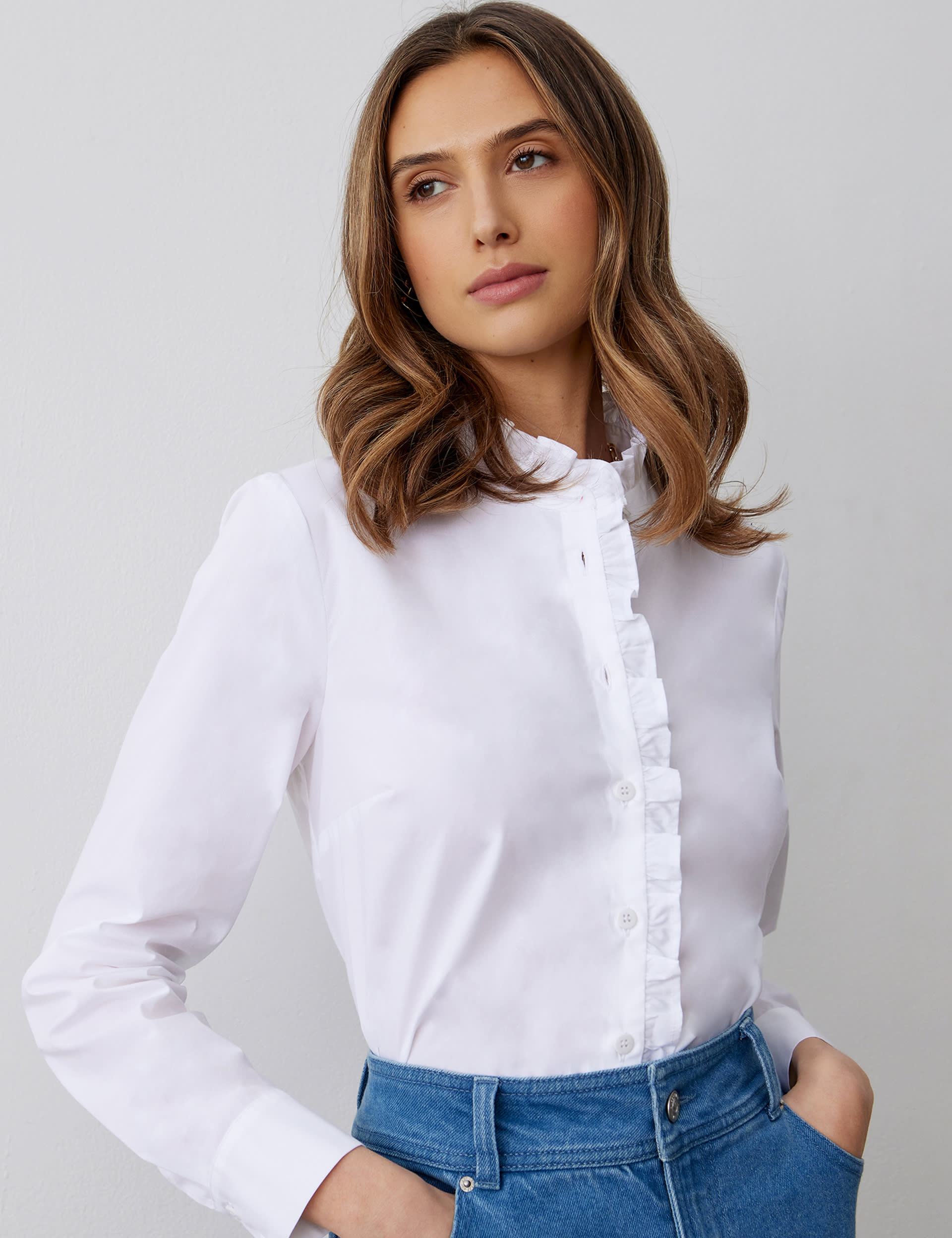 Altuzarra Jorda Collared hotsell Button Up Blouse White Ruffle Smocked Sleeve Size 40