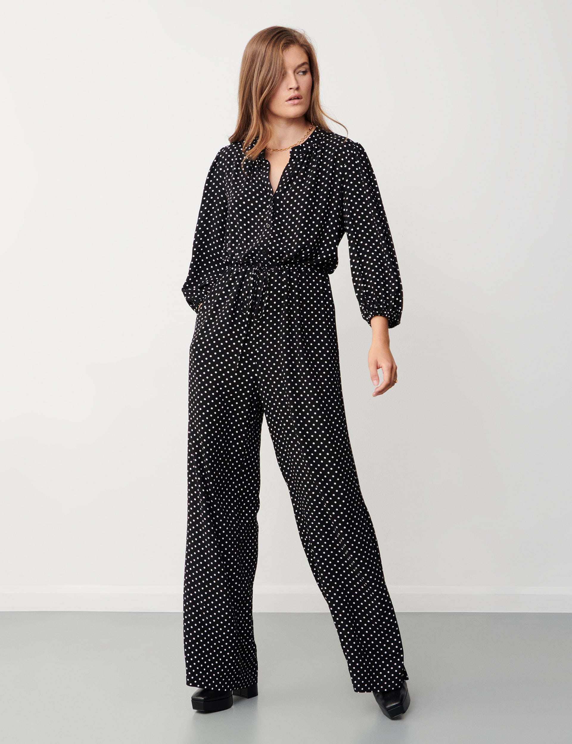 Polka Dot Tie Detail Waisted Jumpsuit Finery London M S