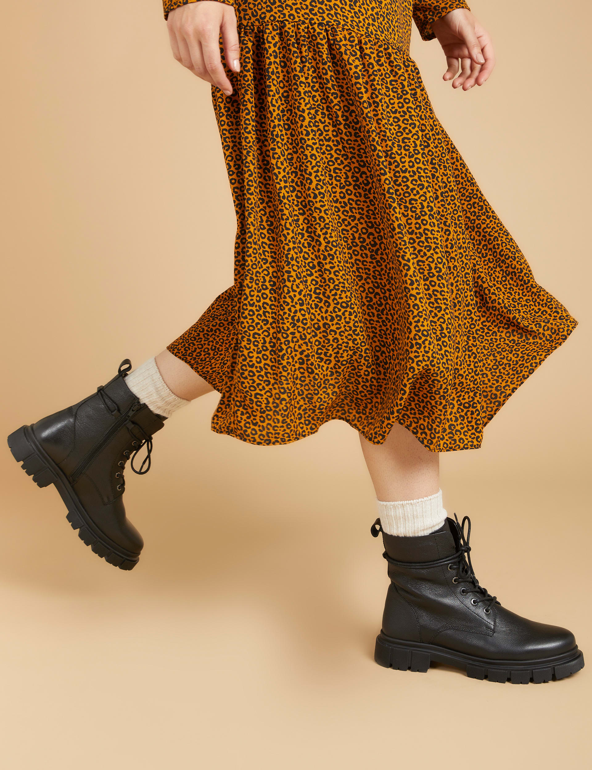 Leather Biker Lace Up Cleated Ankle Boots Jones Bootmaker M S