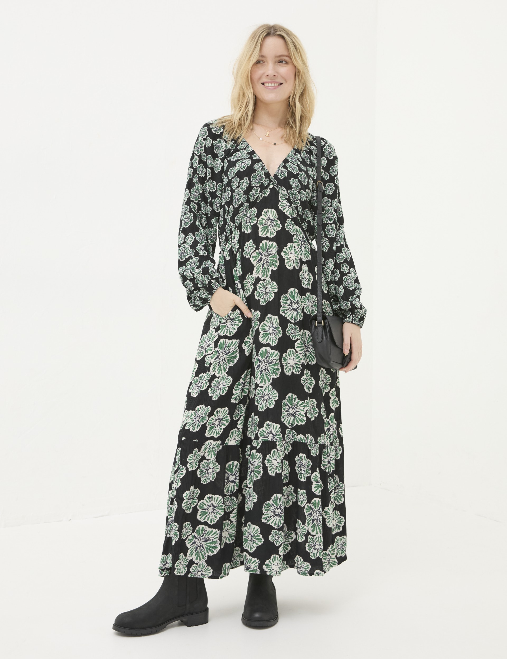 Floral V-Neck Midi Waisted Dress | FatFace | M&S
