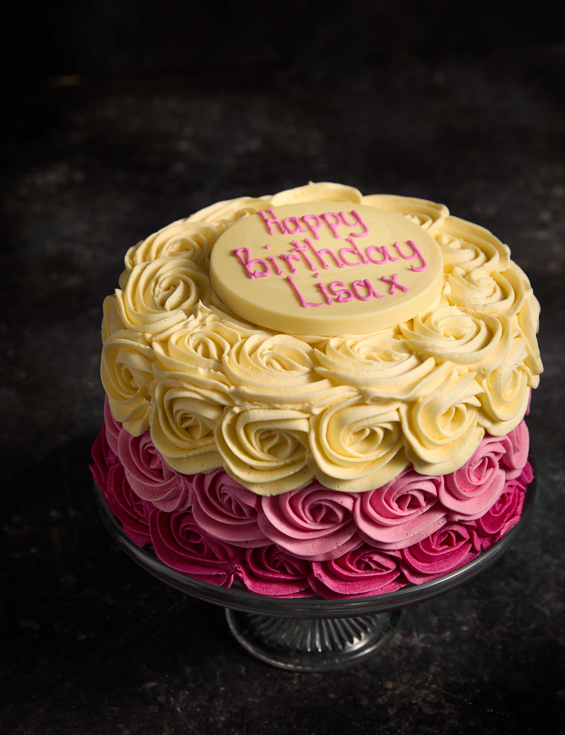 Personalised Piped Rose Cake (Serves 24)