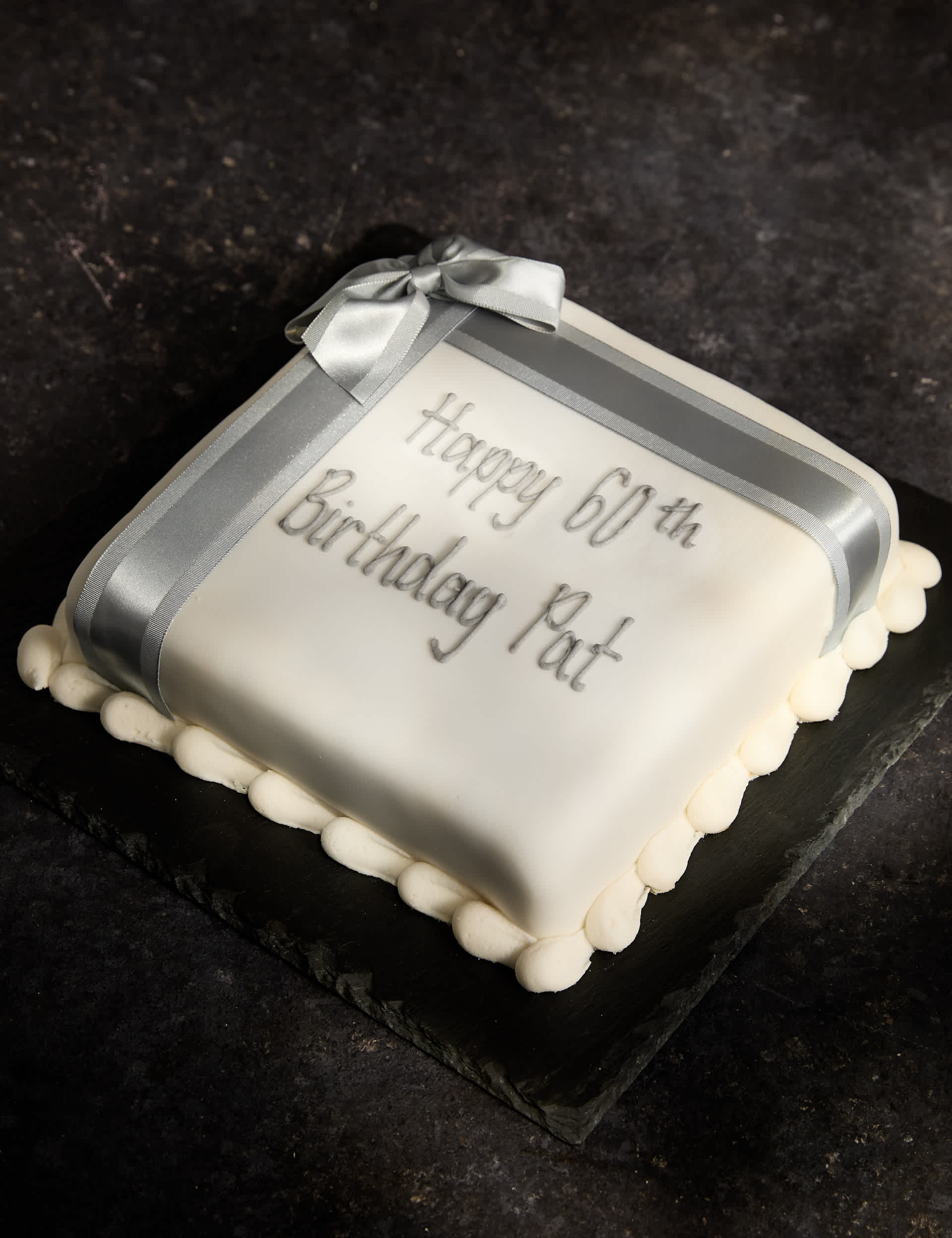 Personalised Celebration Sponge Cake with Silver Ribbon (Serves 16)