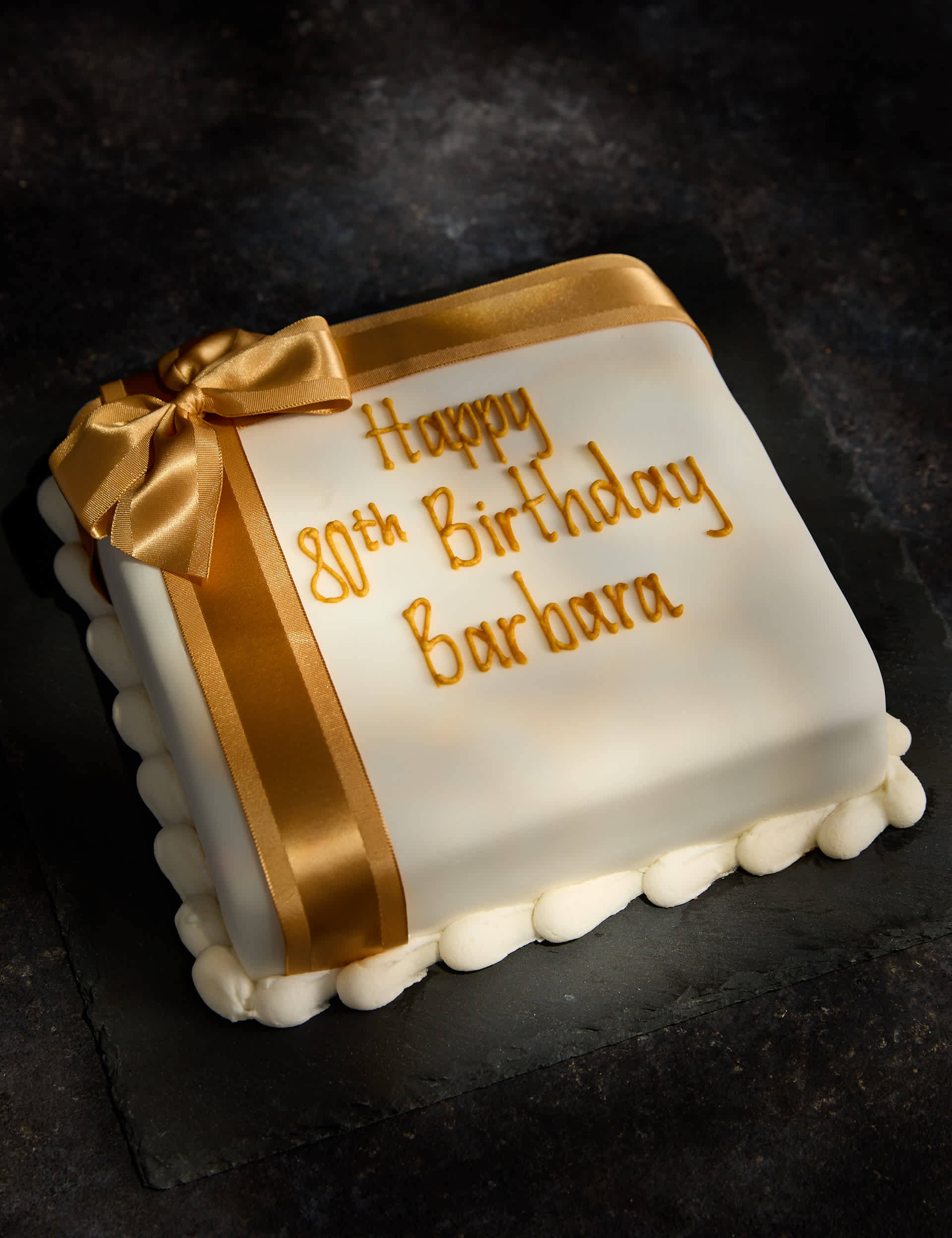 Personalised Celebration Sponge Cake with Gold Ribbon (Serves 16)